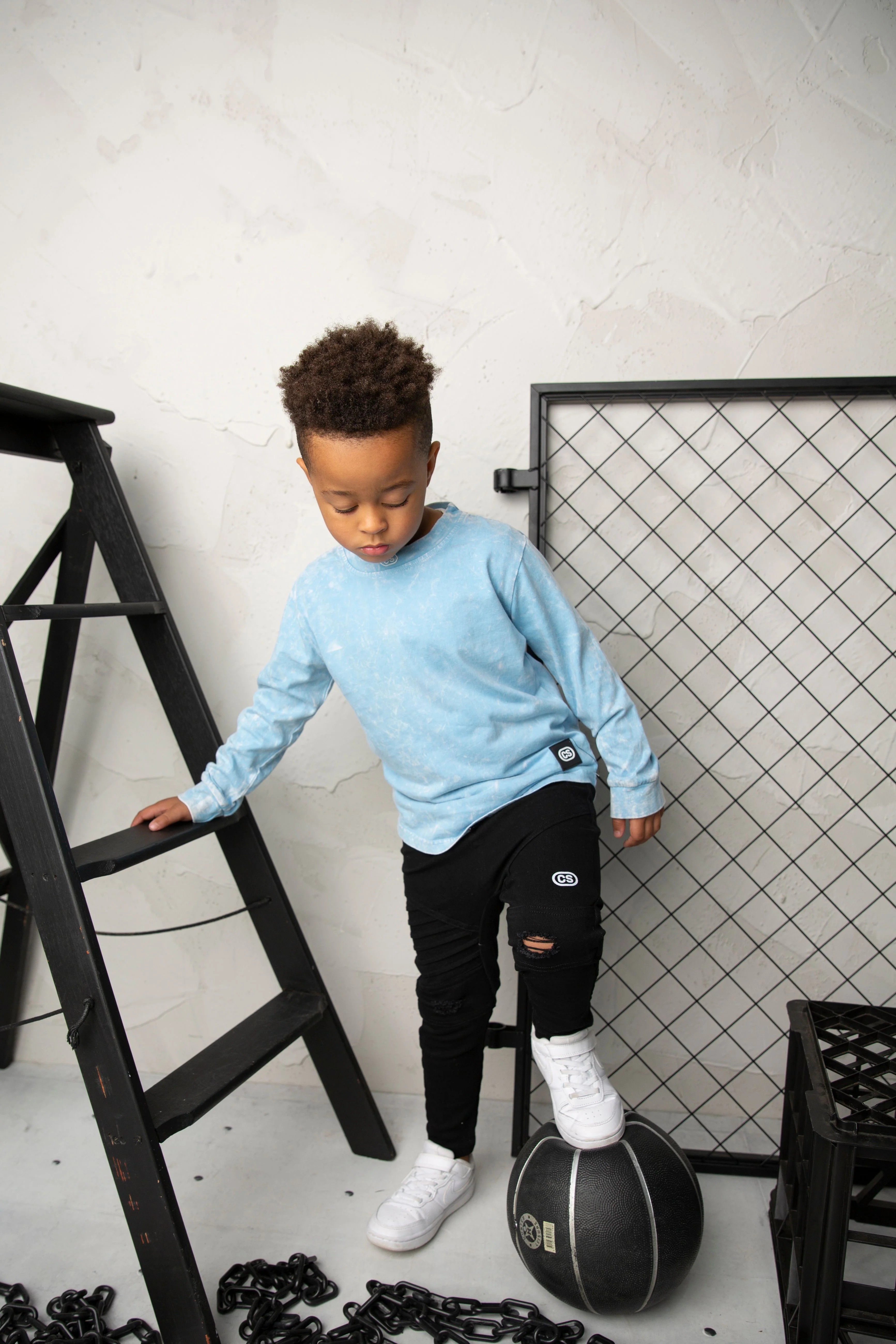 Ash Detailed L/S Tee - Ice Blue