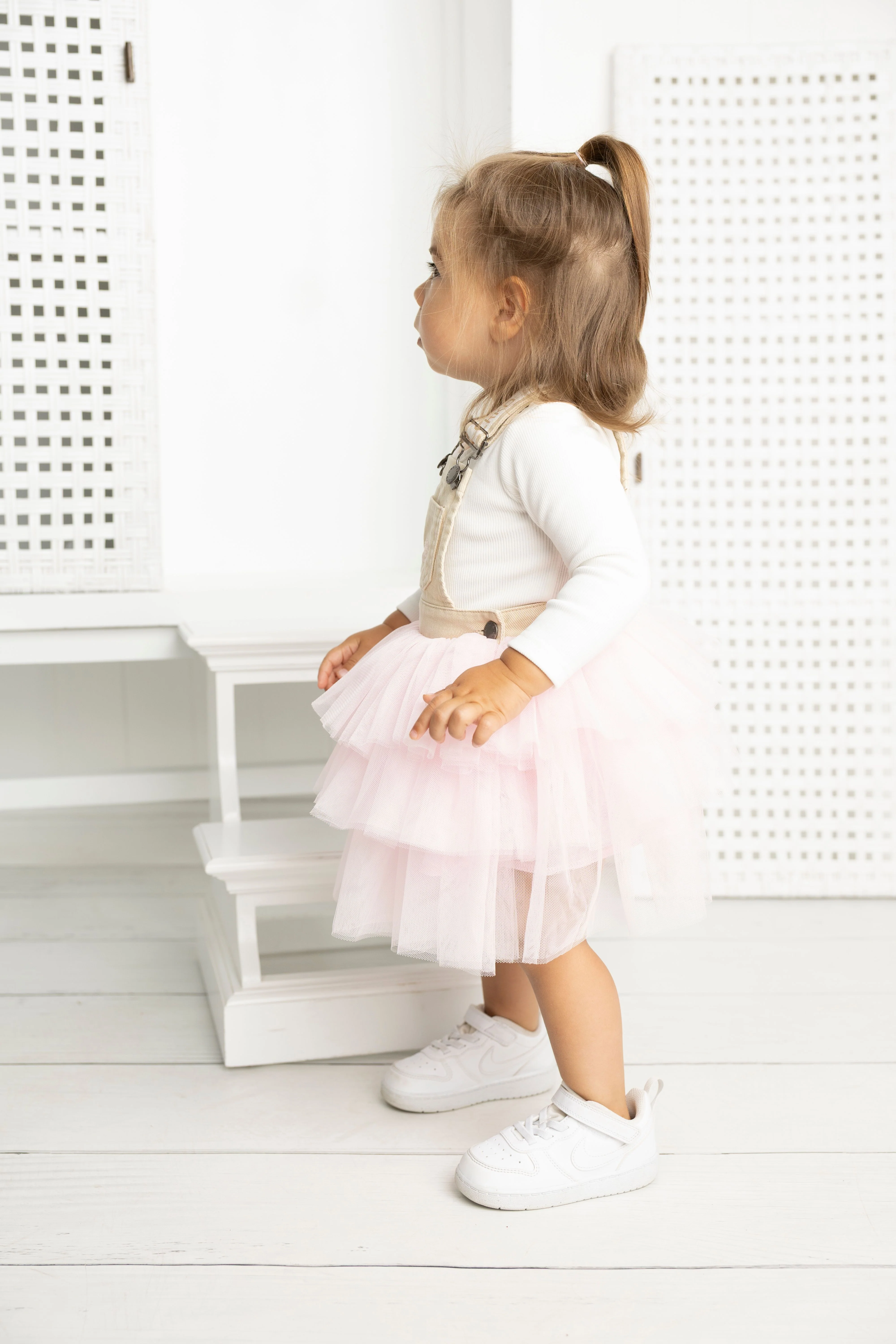 Ava Detailed Pinafore Tutu - Denim Beige/Pink