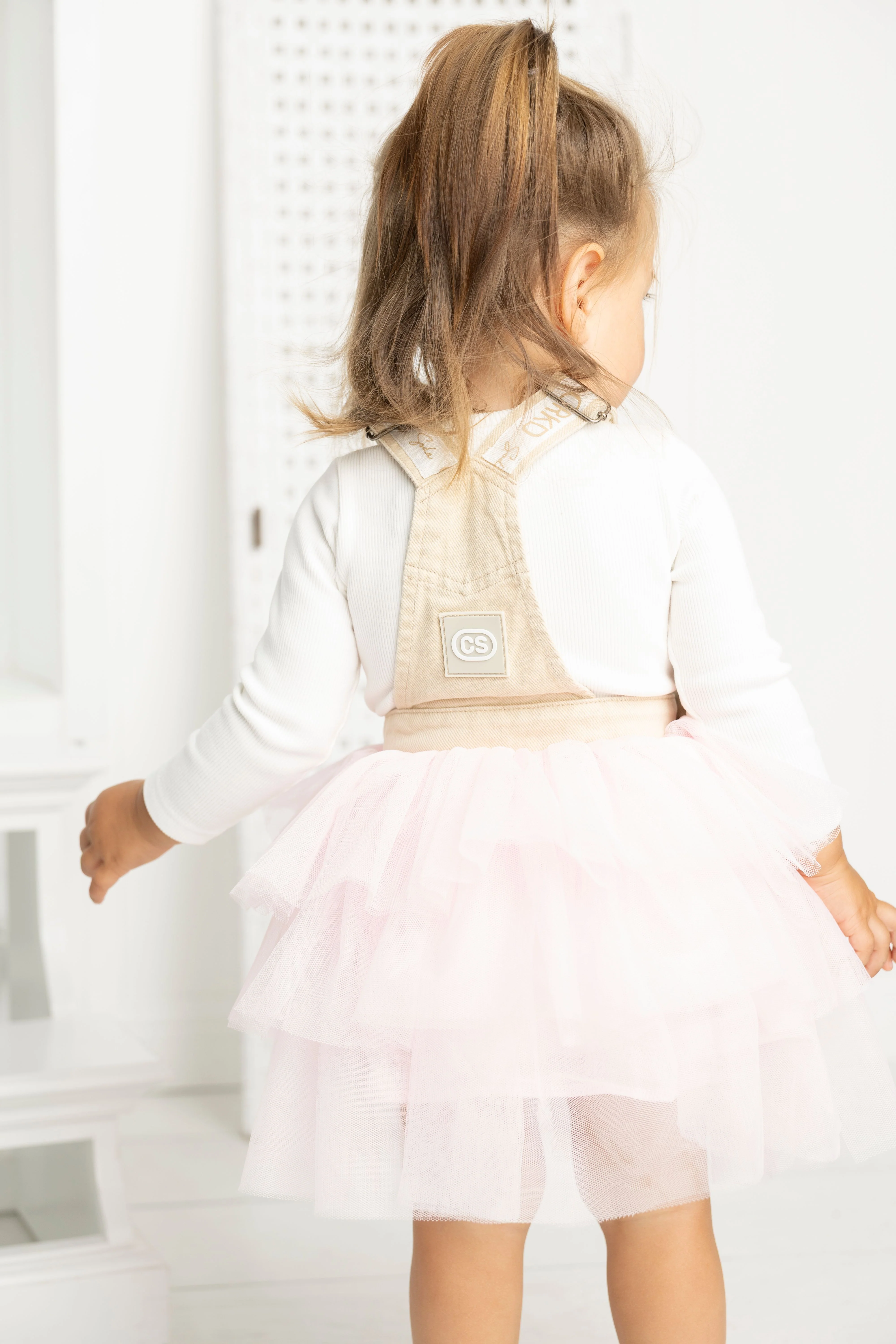 Ava Detailed Pinafore Tutu - Denim Beige/Pink - Image 2