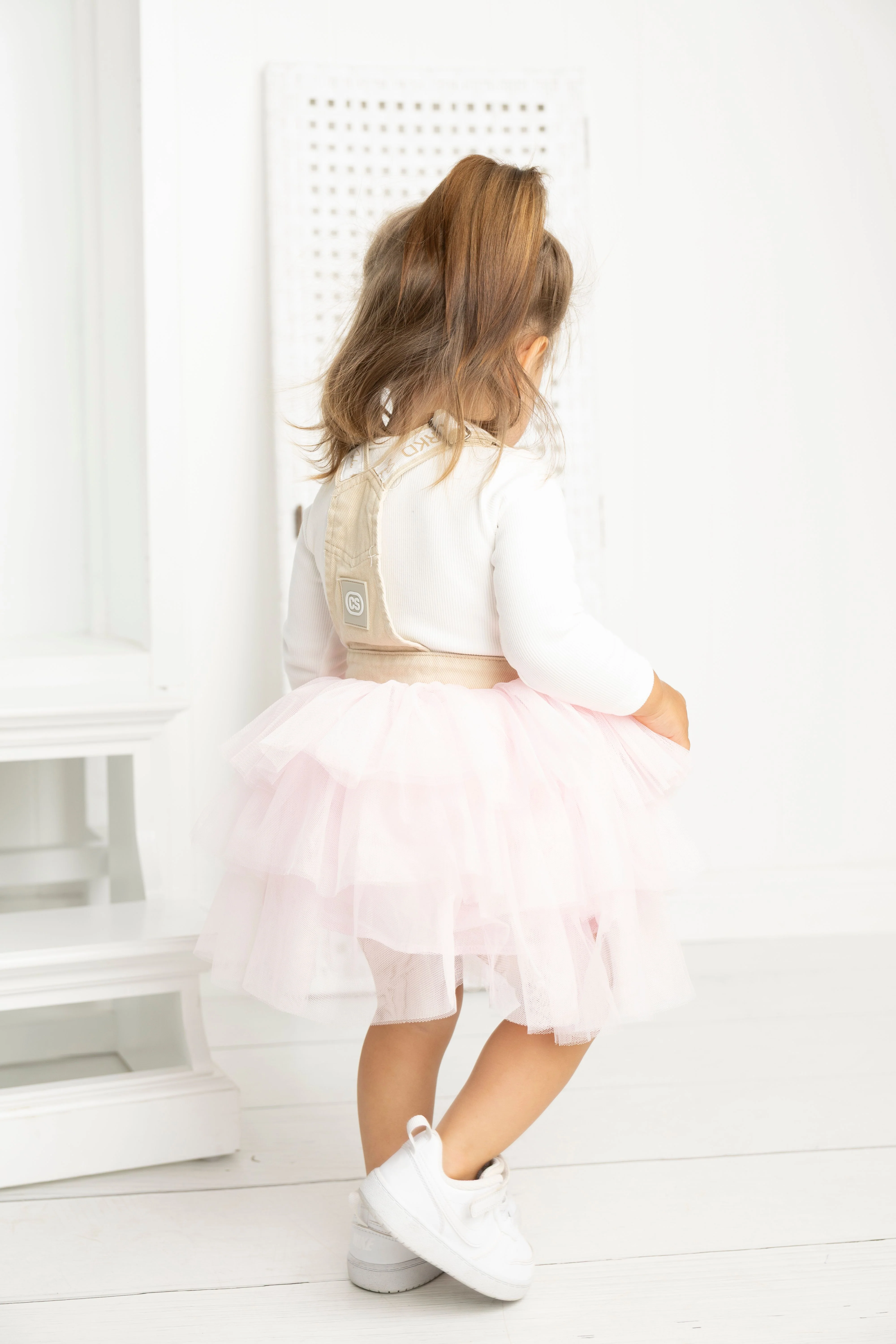 Ava Detailed Pinafore Tutu - Denim Beige/Pink - Image 3