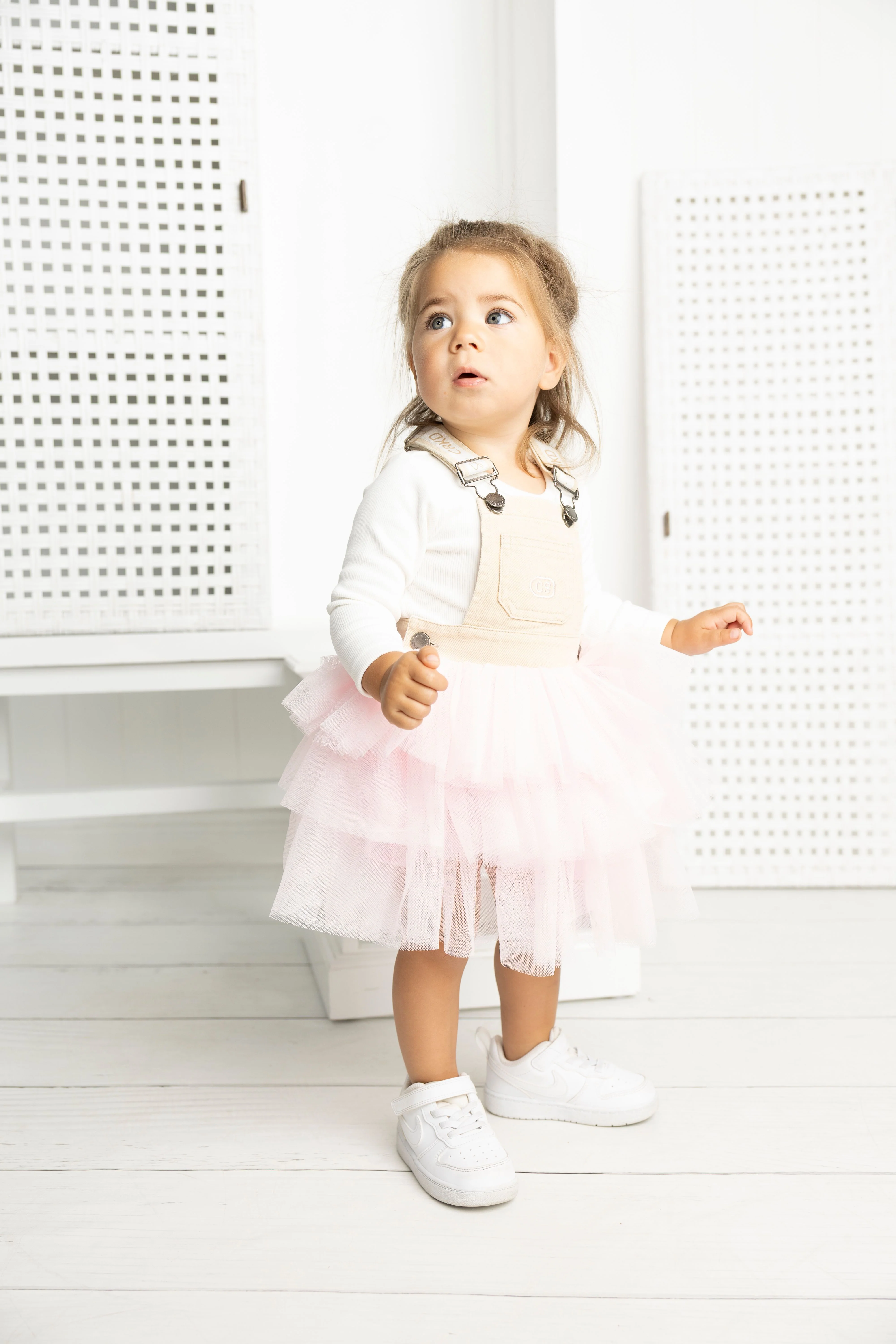 Ava Detailed Pinafore Tutu - Denim Beige/Pink - Image 4
