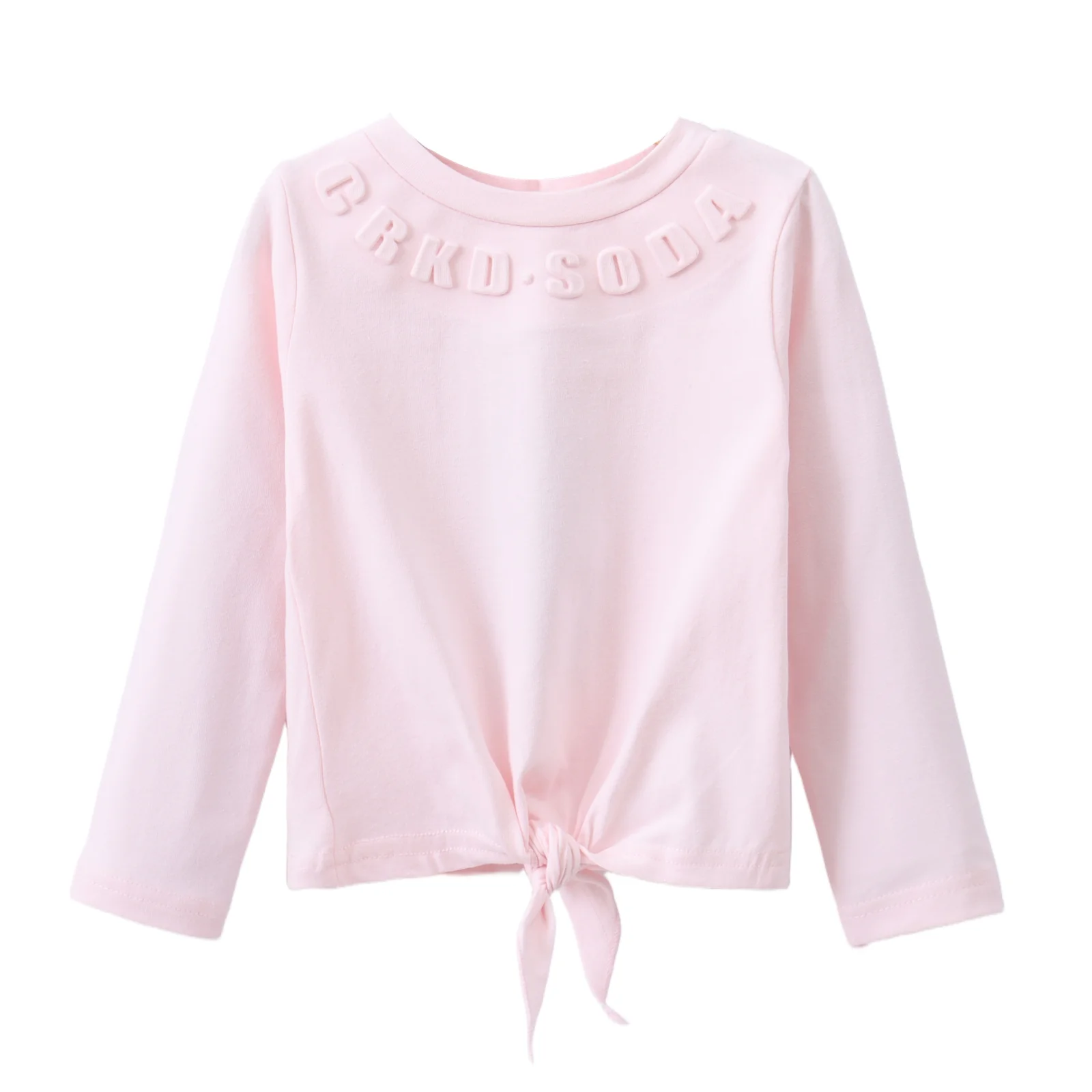 Cleo Embossed Neck L/S Tie Top - Pink - Image 4