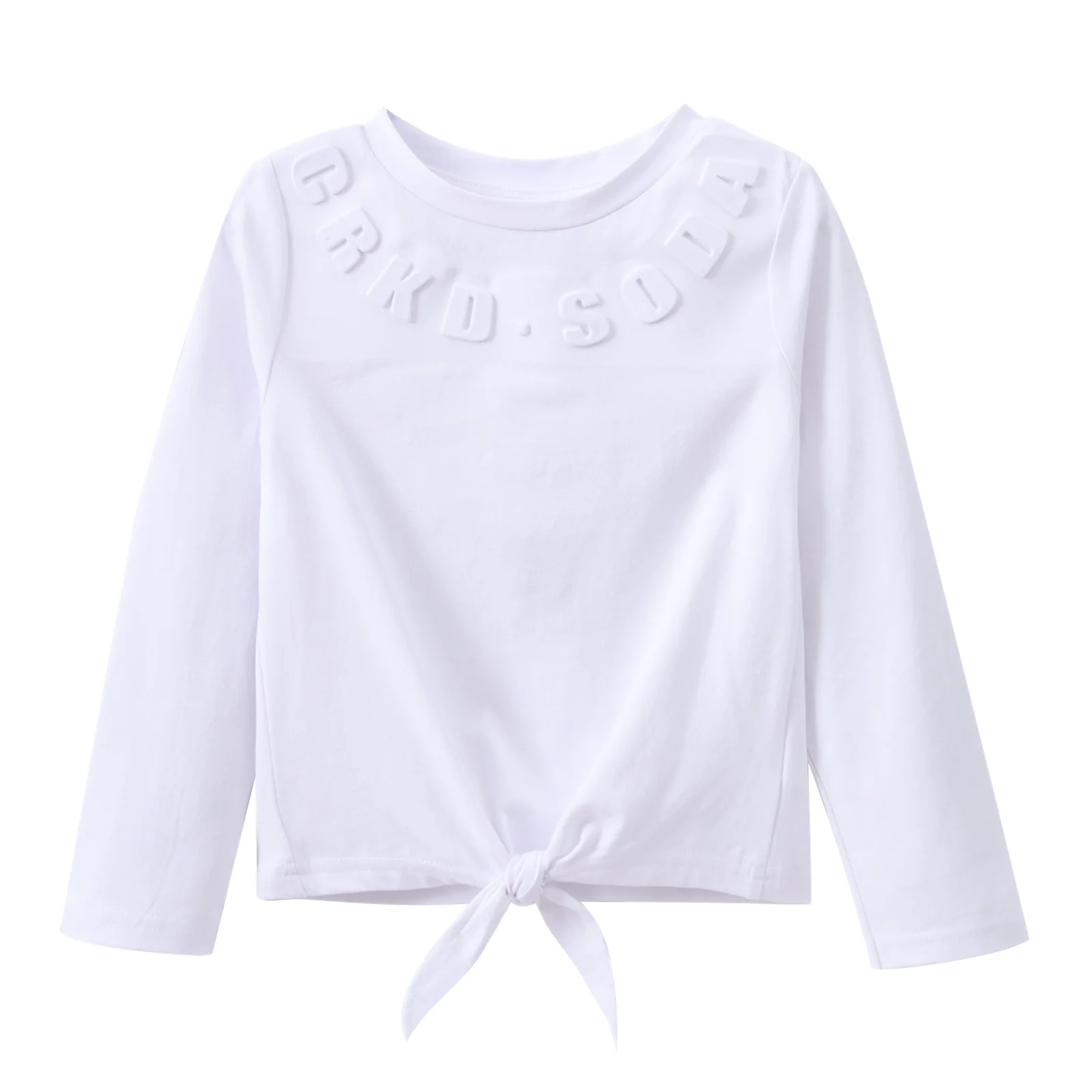 Cleo Embossed Neck L/S Tie Top - White - Image 3