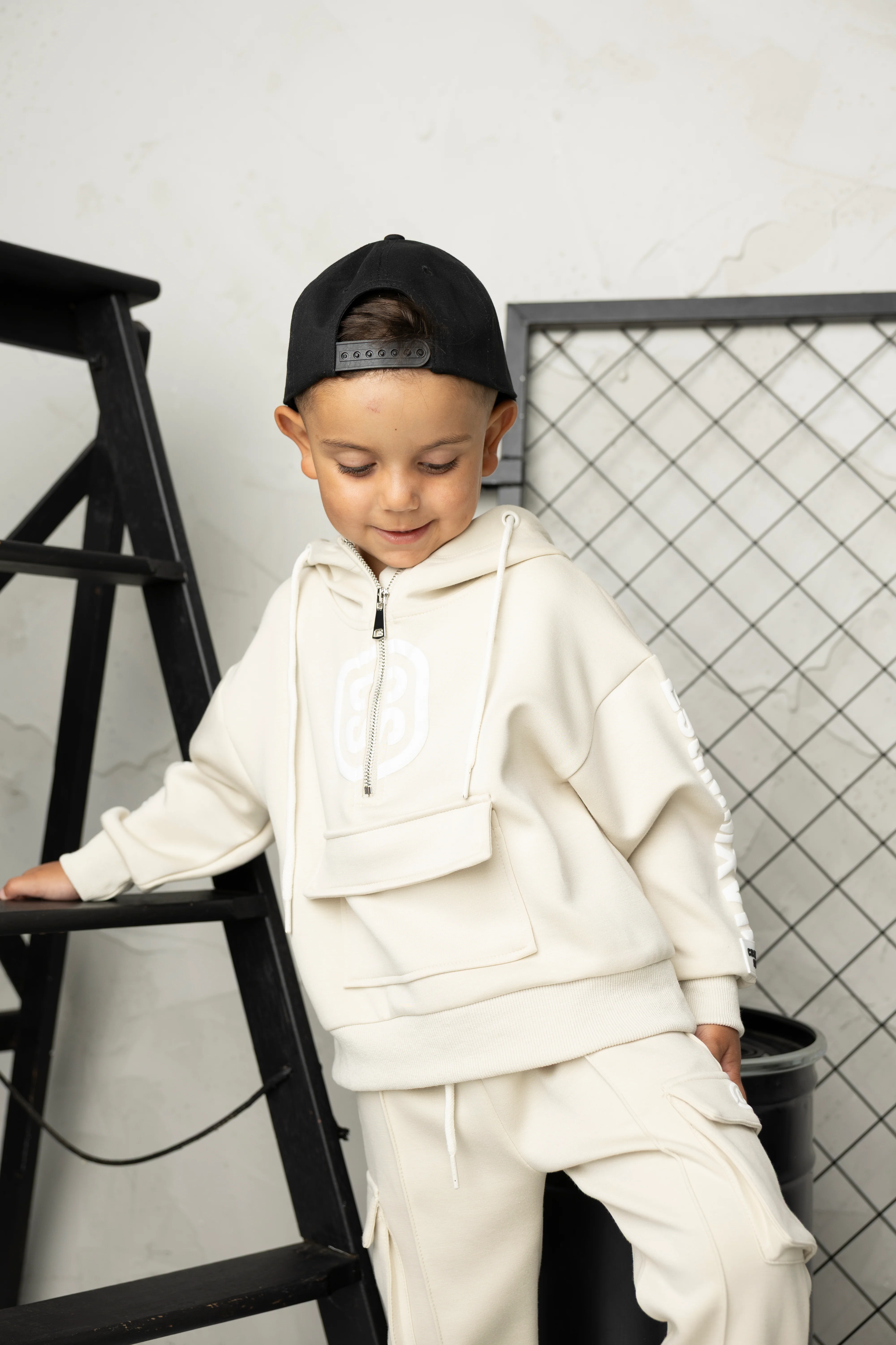 Dolce Sports Hoodie With Zip. White Sand