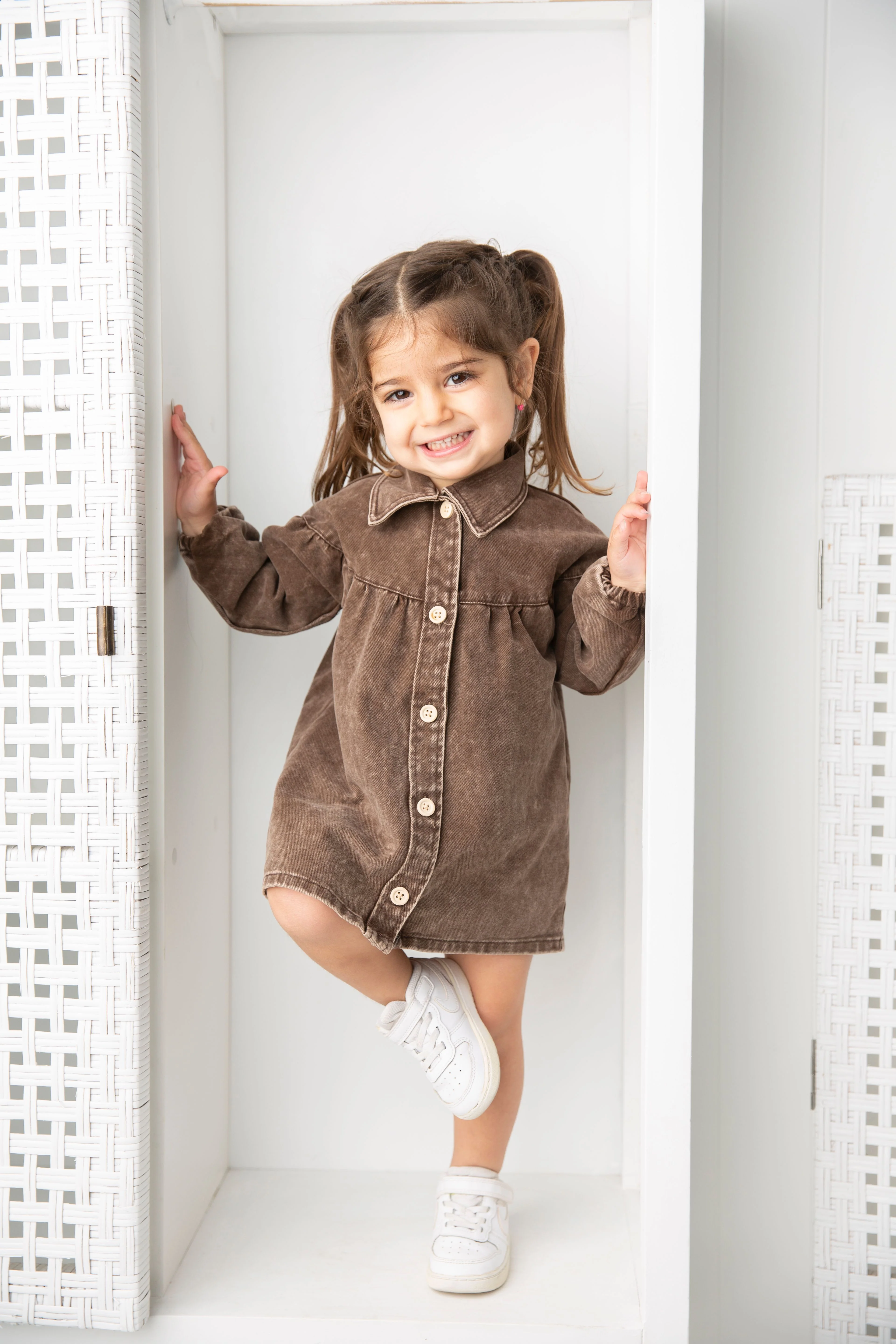 Harper Denim Dress - Denim Brown - Image 7