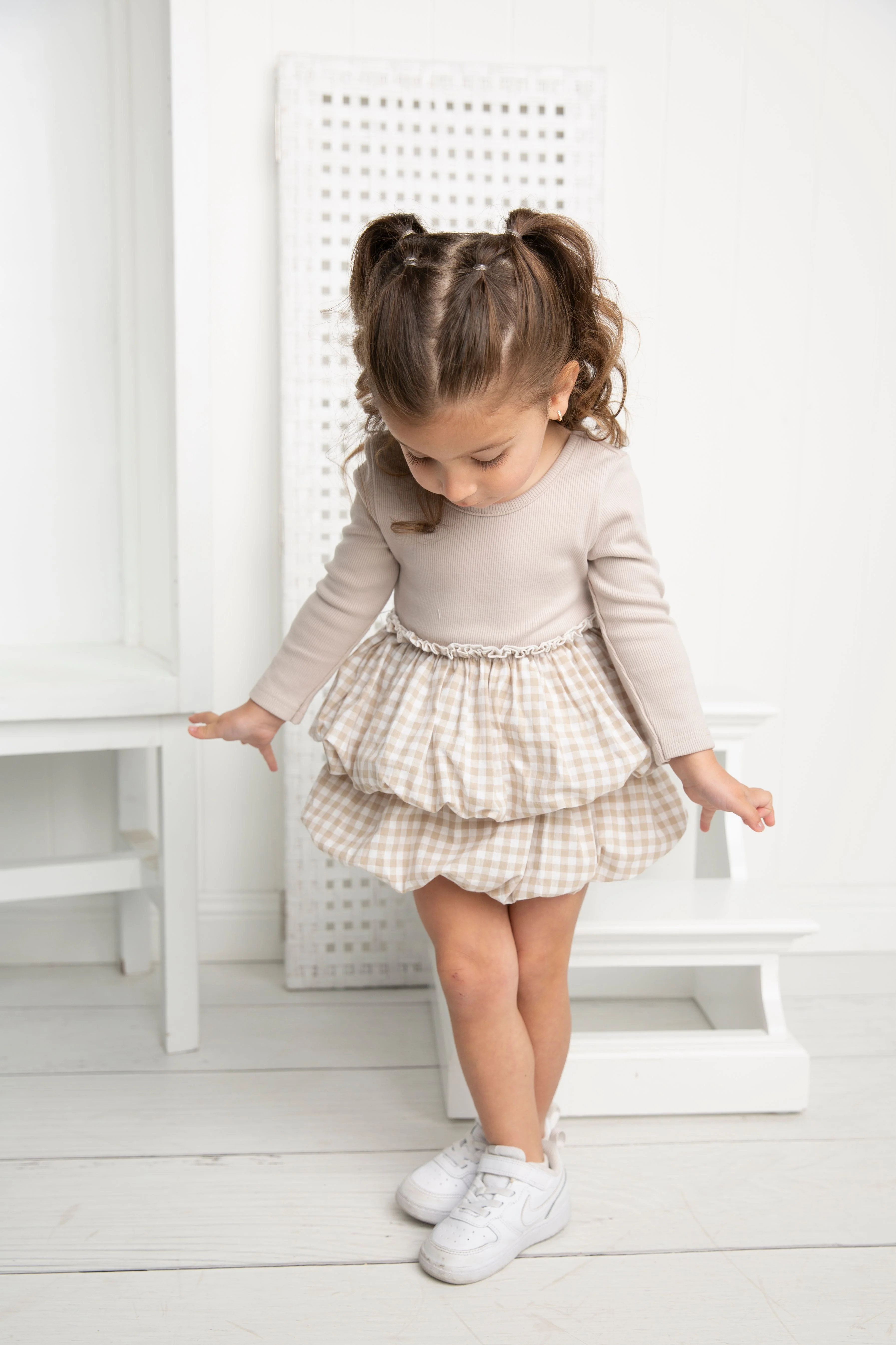 Ivy Fleece Ribbed Bodysuit Check Dress
