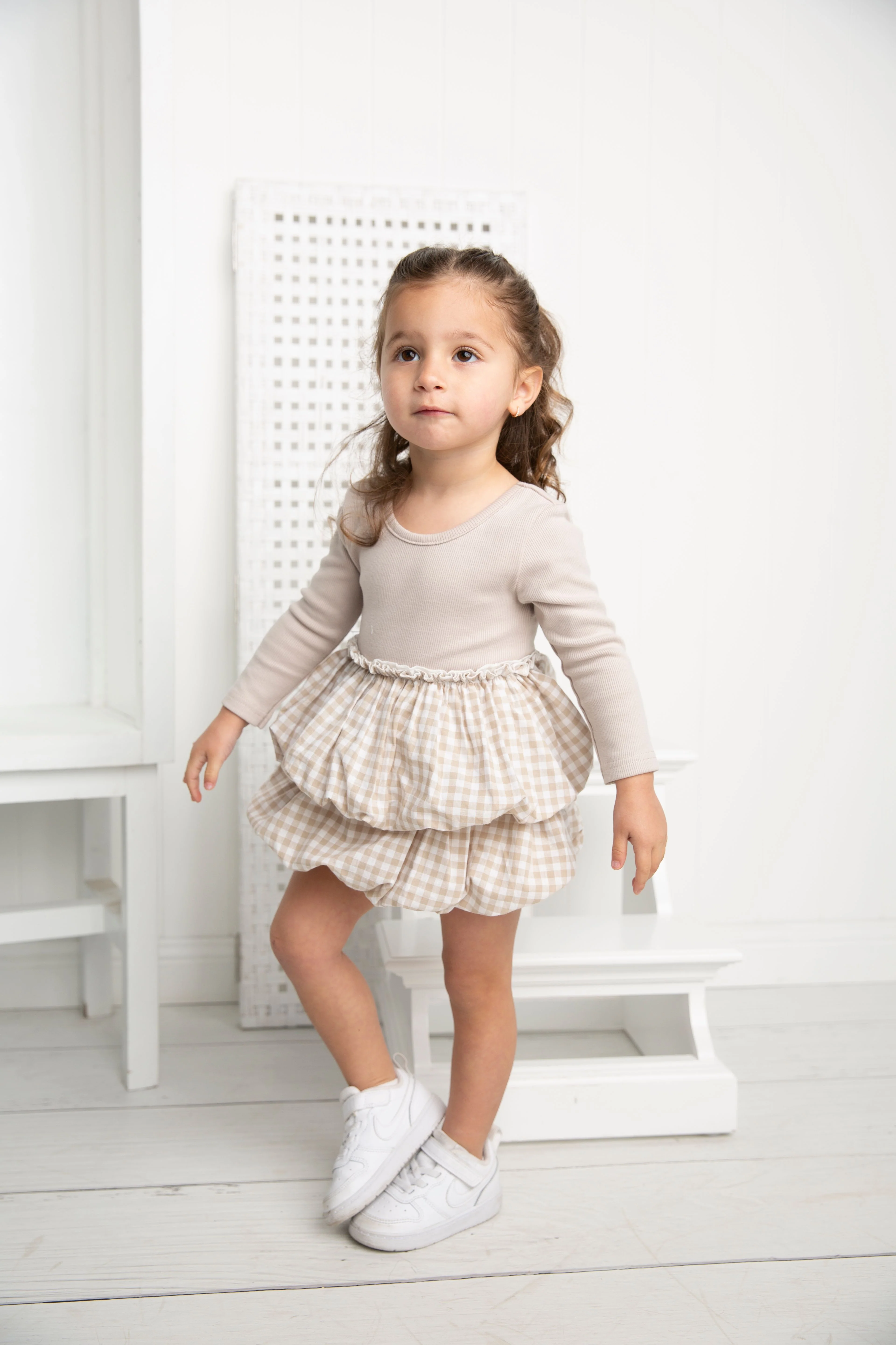 Ivy Fleece Ribbed Bodysuit Check Dress - Image 3
