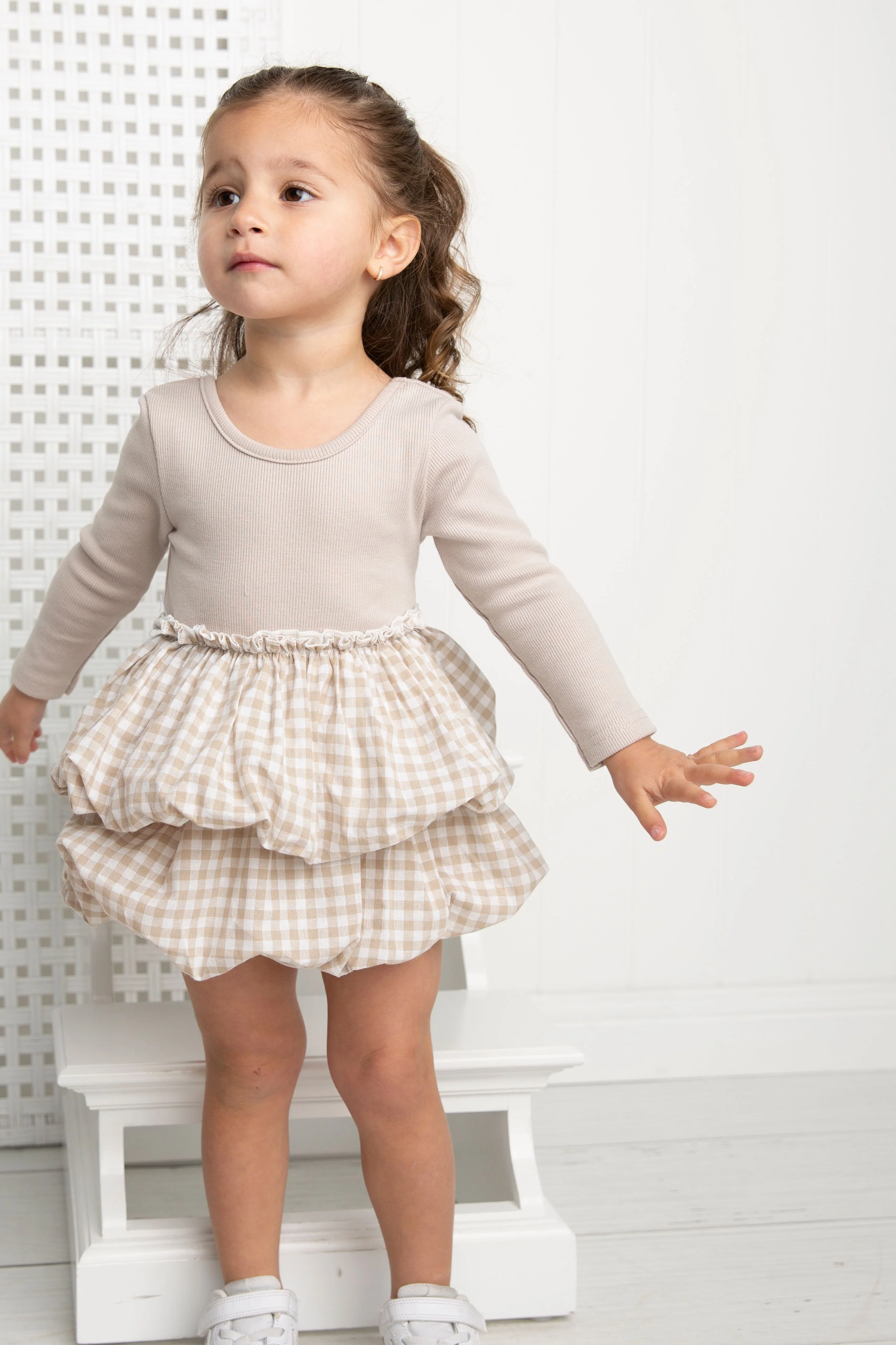 Ivy Fleece Ribbed Bodysuit Check Dress - Image 7