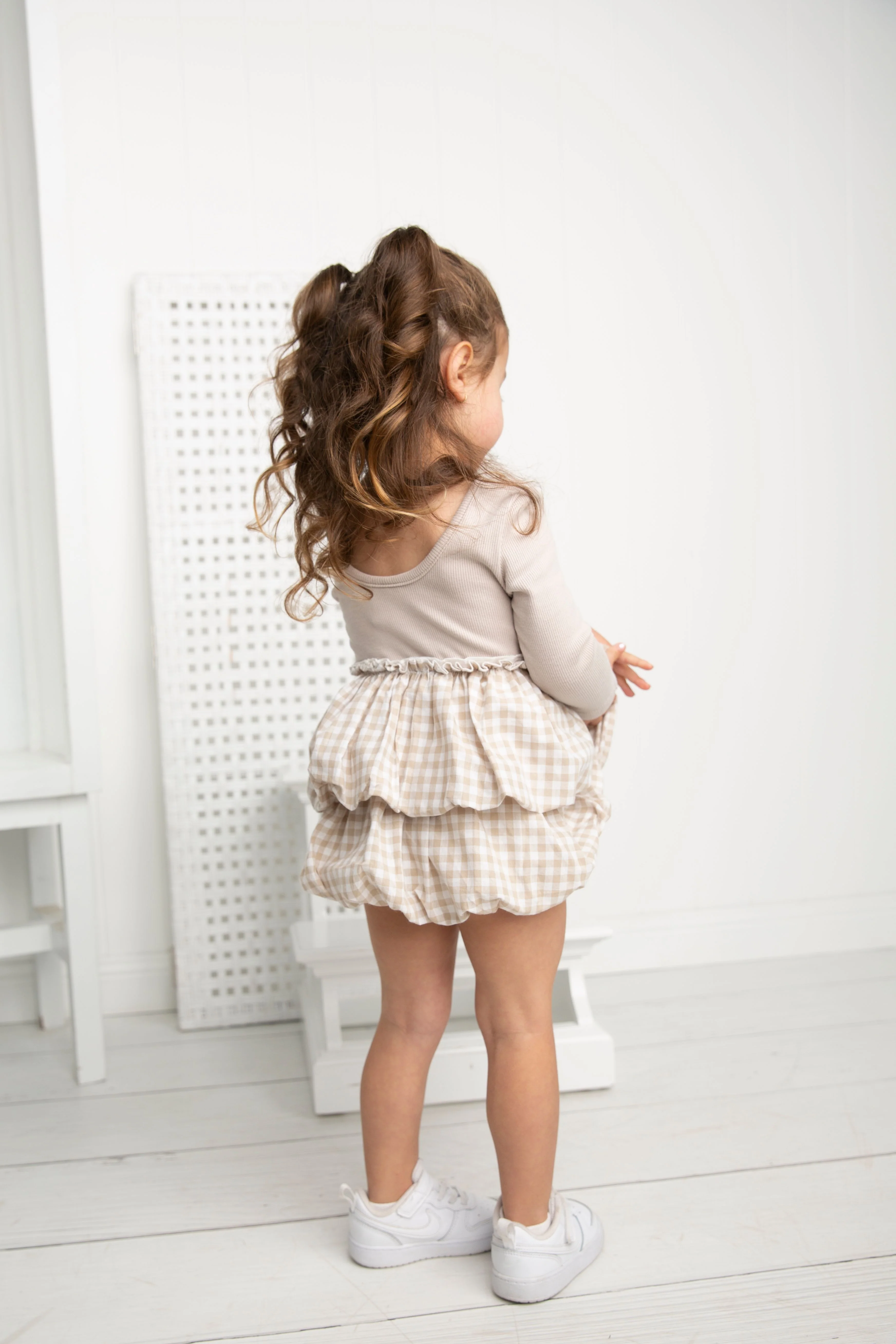 Ivy Fleece Ribbed Bodysuit Check Dress - Image 8