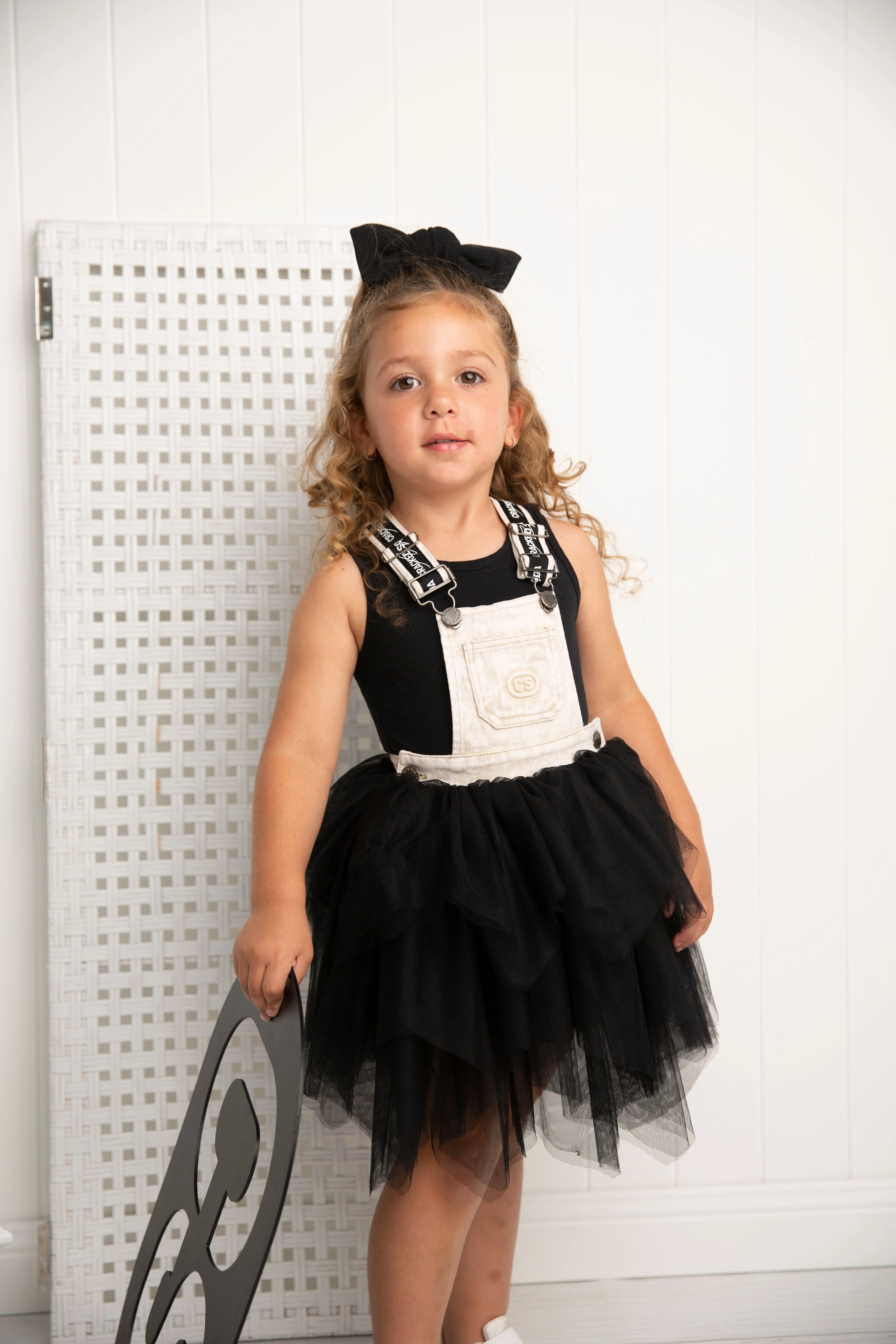 Luna Detailed Pinafore Tutu - Beige/Black - Image 3