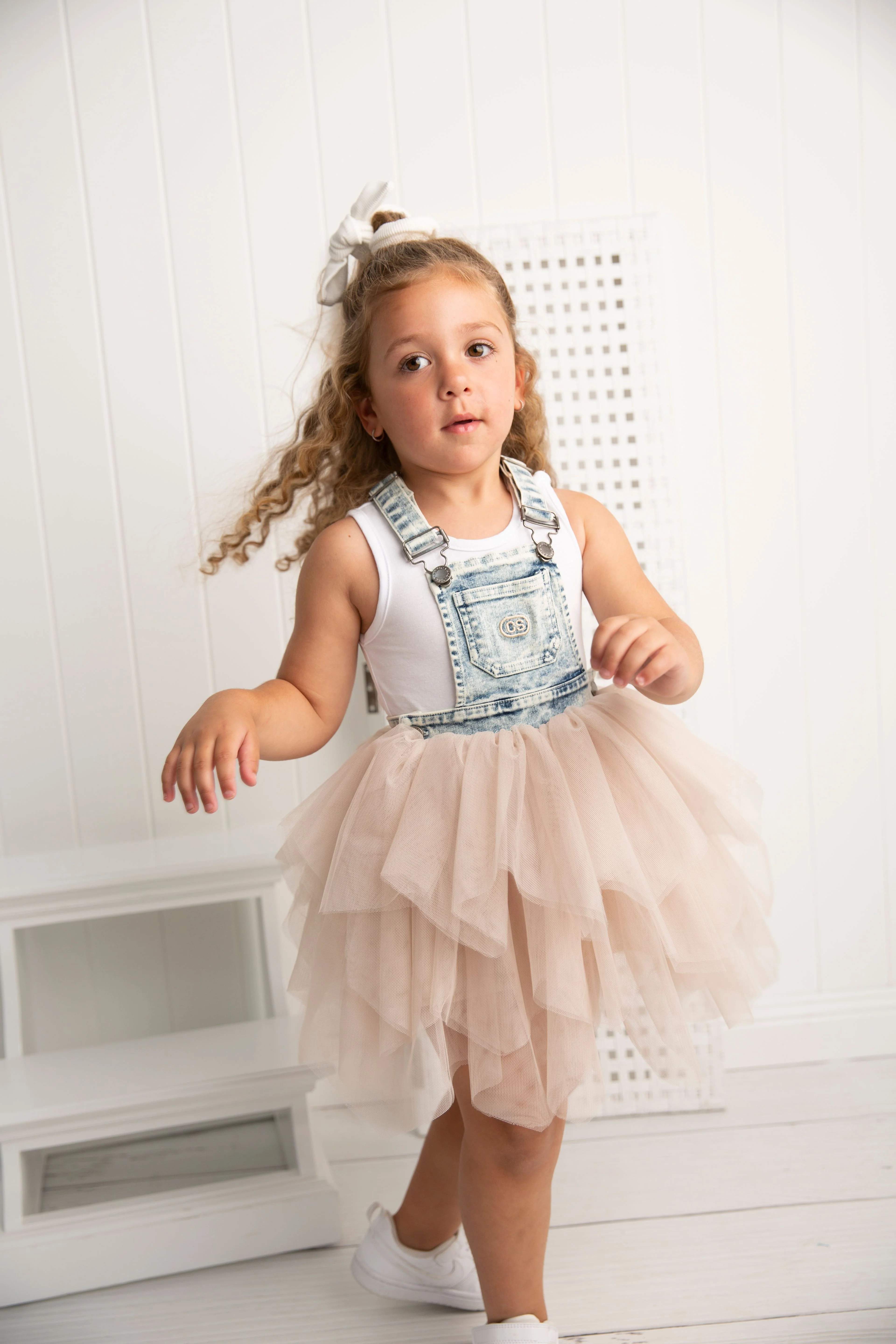 Luna Detailed Pinafore Tutu - Denim Blue/Beige - Image 4
