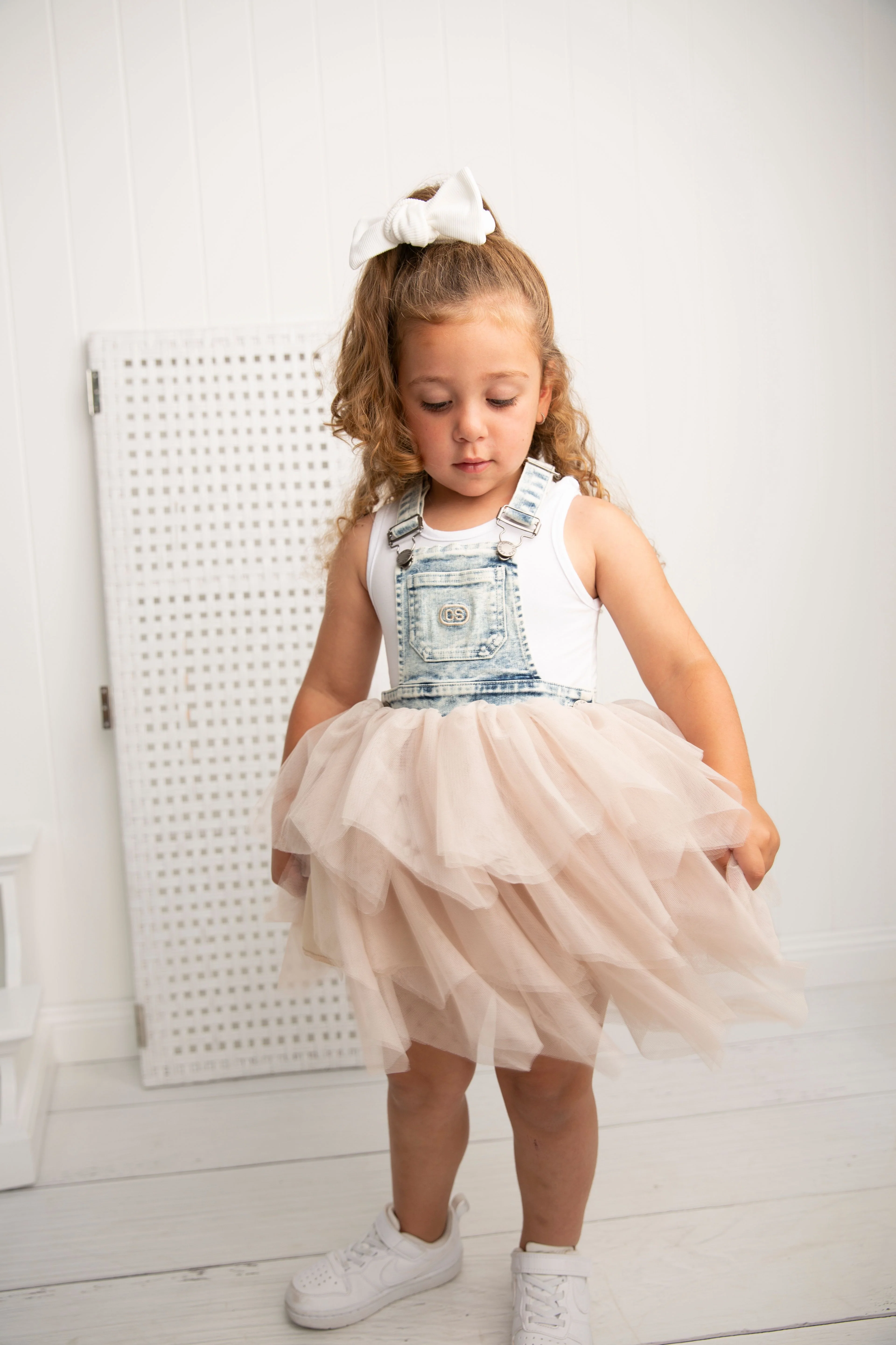 Luna Detailed Pinafore Tutu - Denim Blue/Beige - Image 5