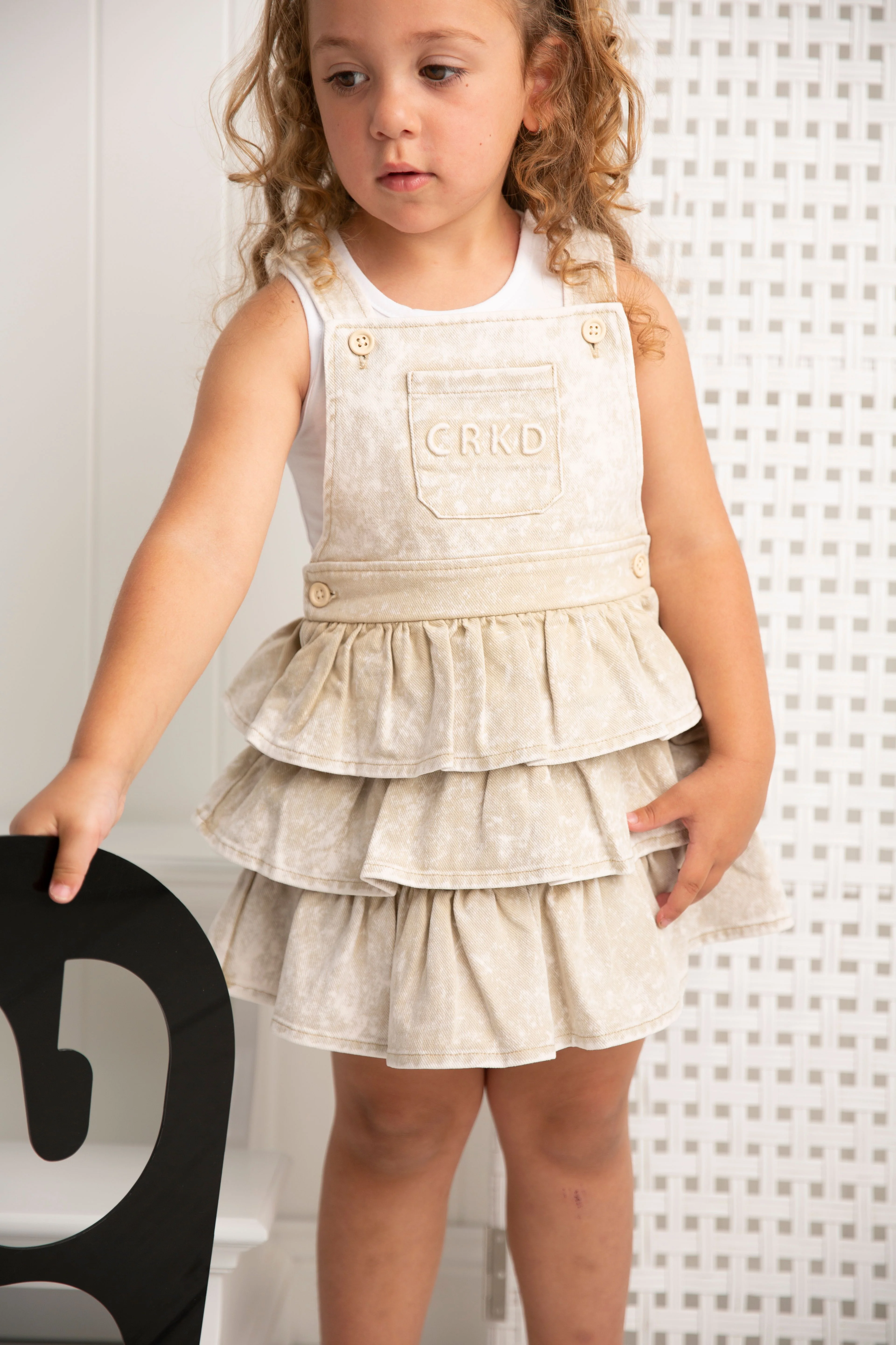 Molly Denim Pinafore - Beige - Image 3