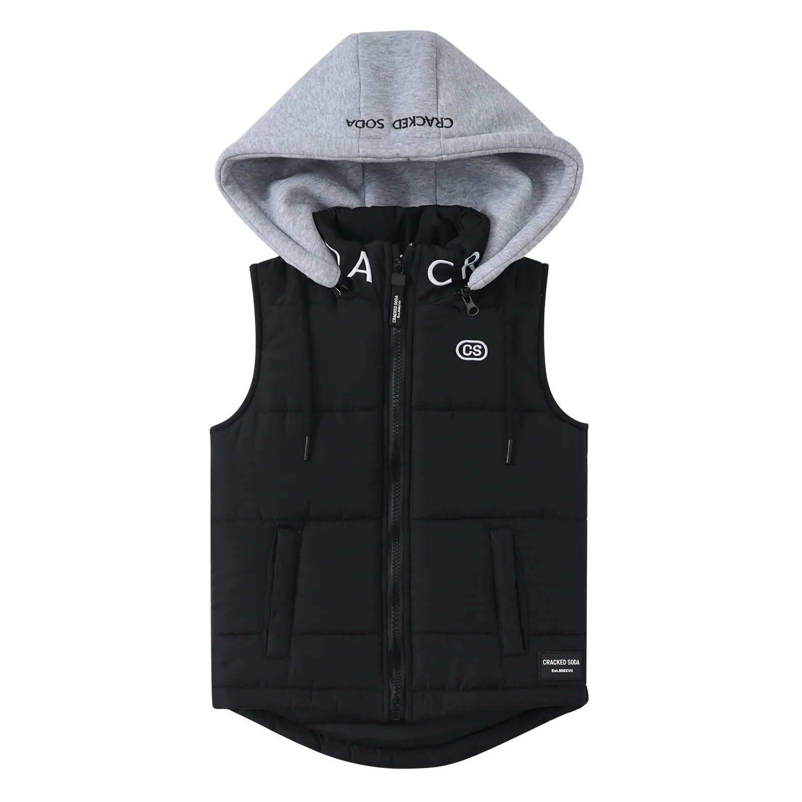 Noah Puff Vest with Removable Hood - Black/Grey - Image 4