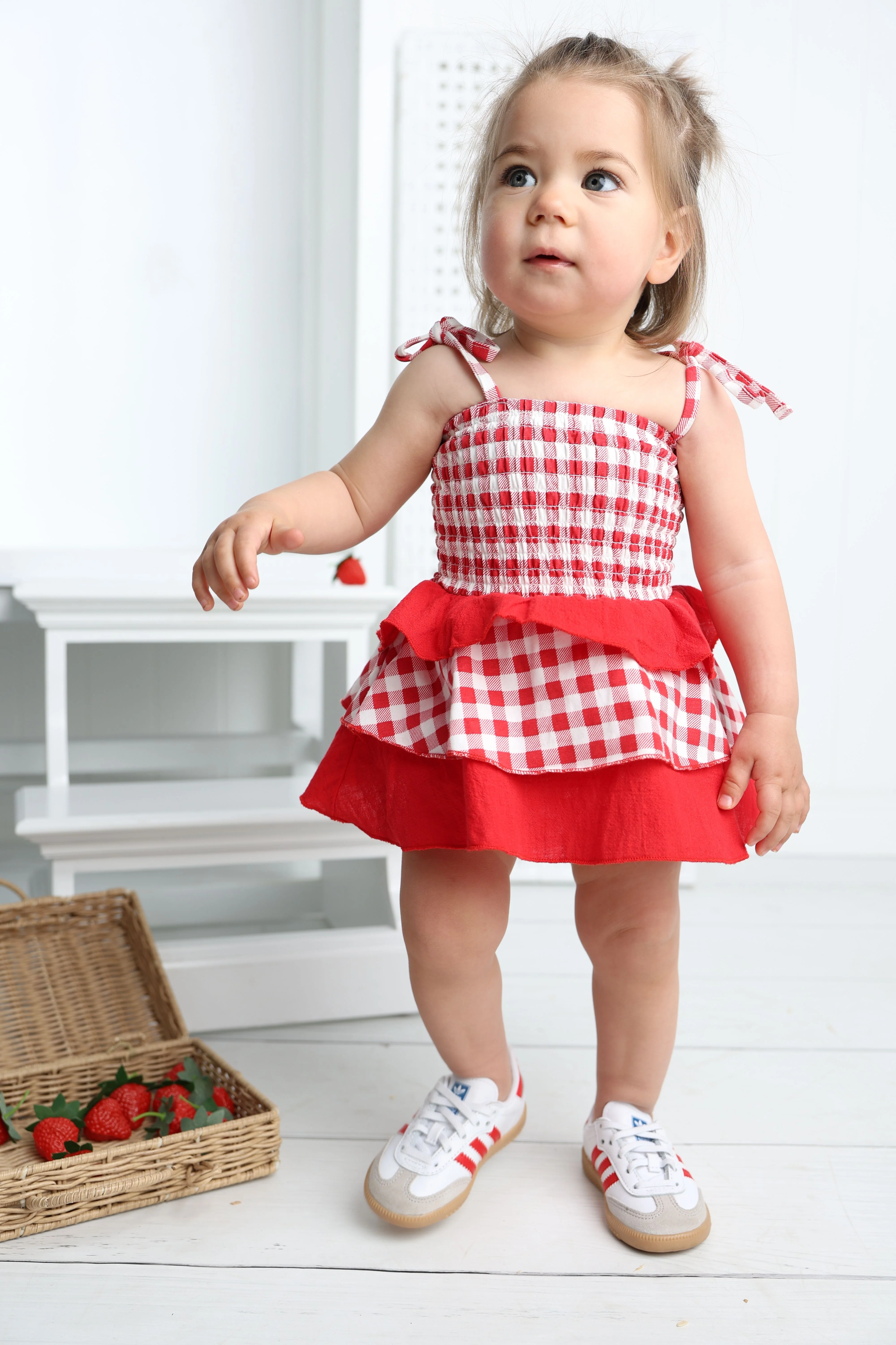 Poppy Check Ruched Summer Layered Dress