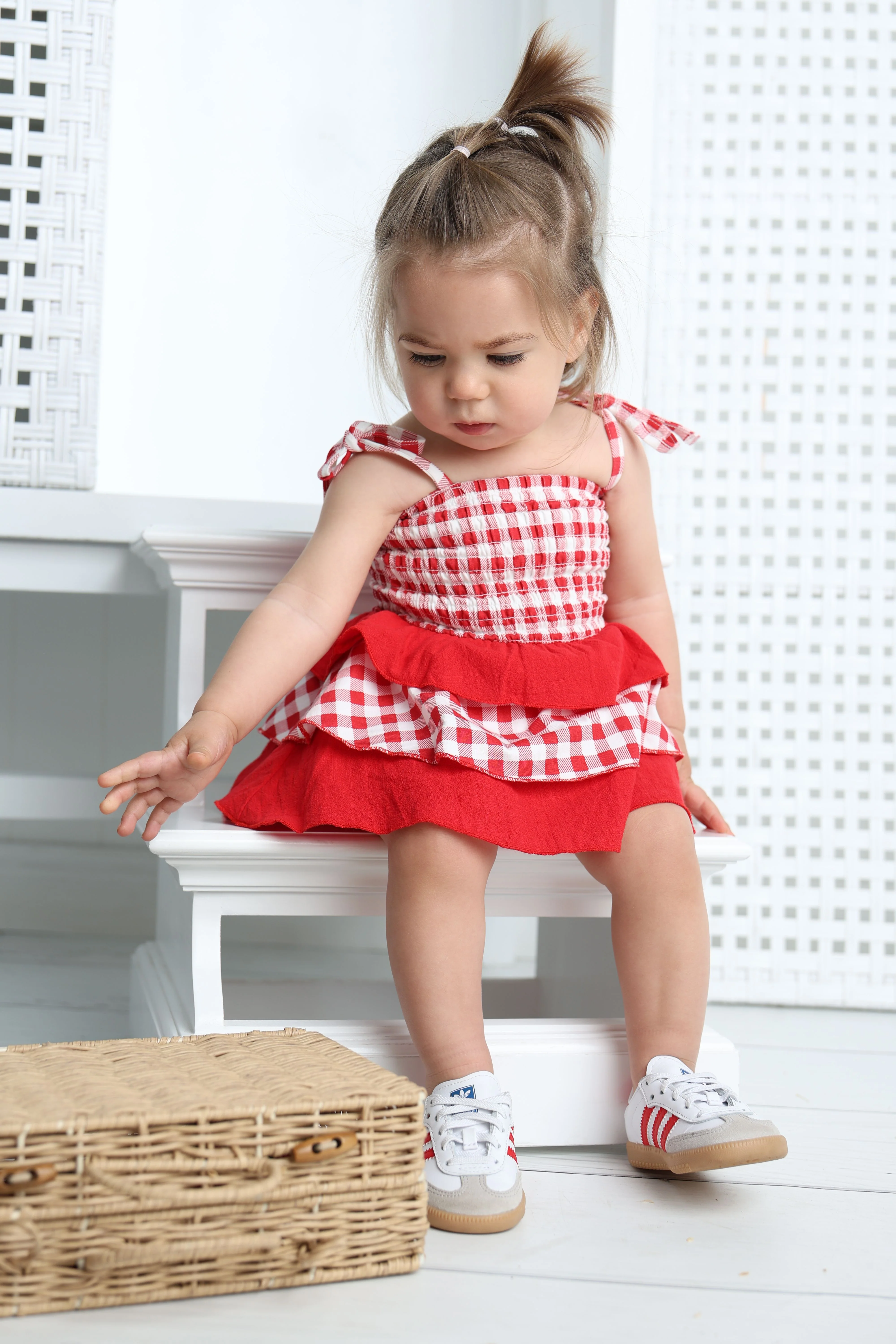 Poppy Check Ruched Summer Layered Dress - Image 2