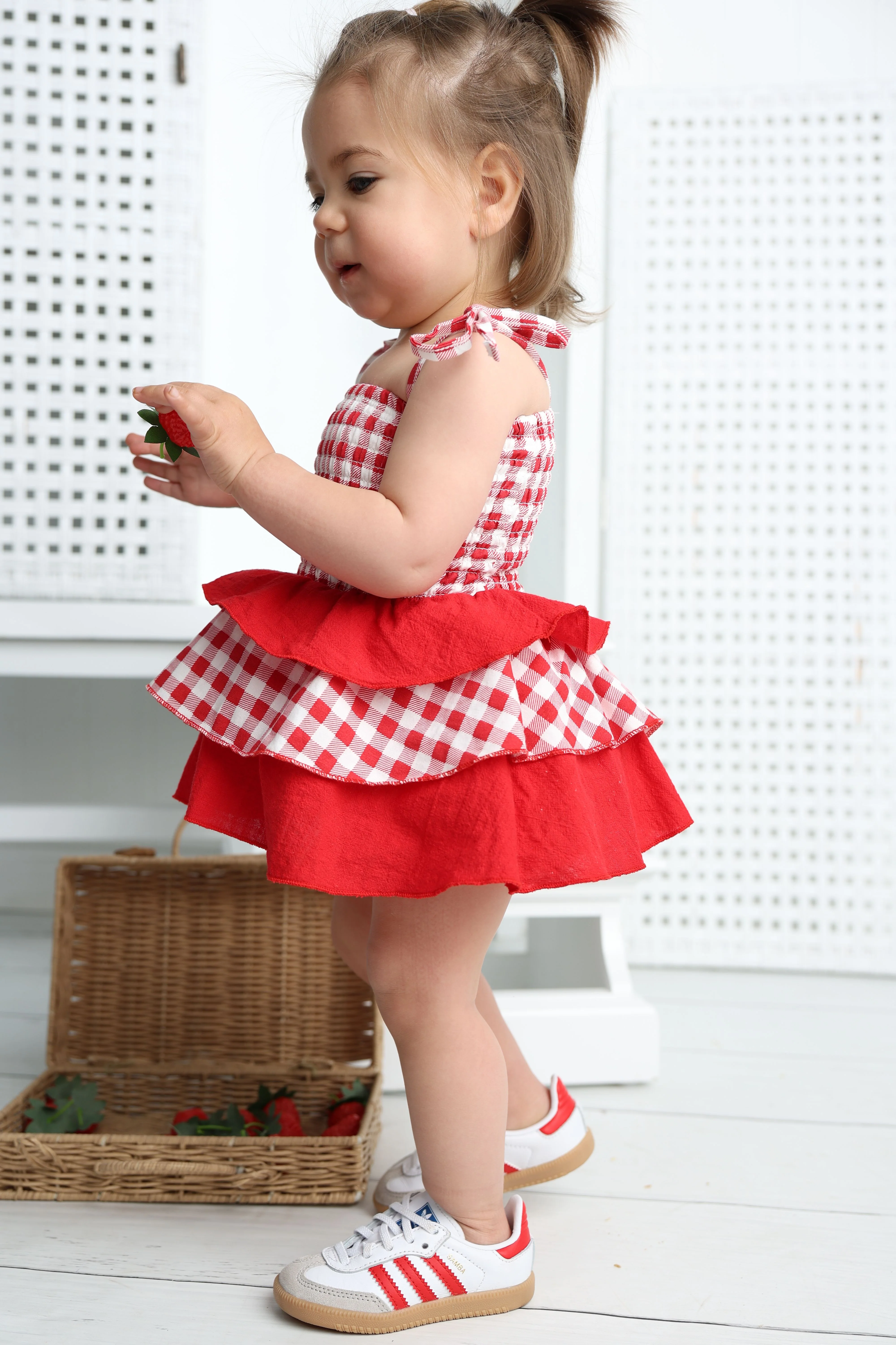 Poppy Check Ruched Summer Layered Dress - Image 3