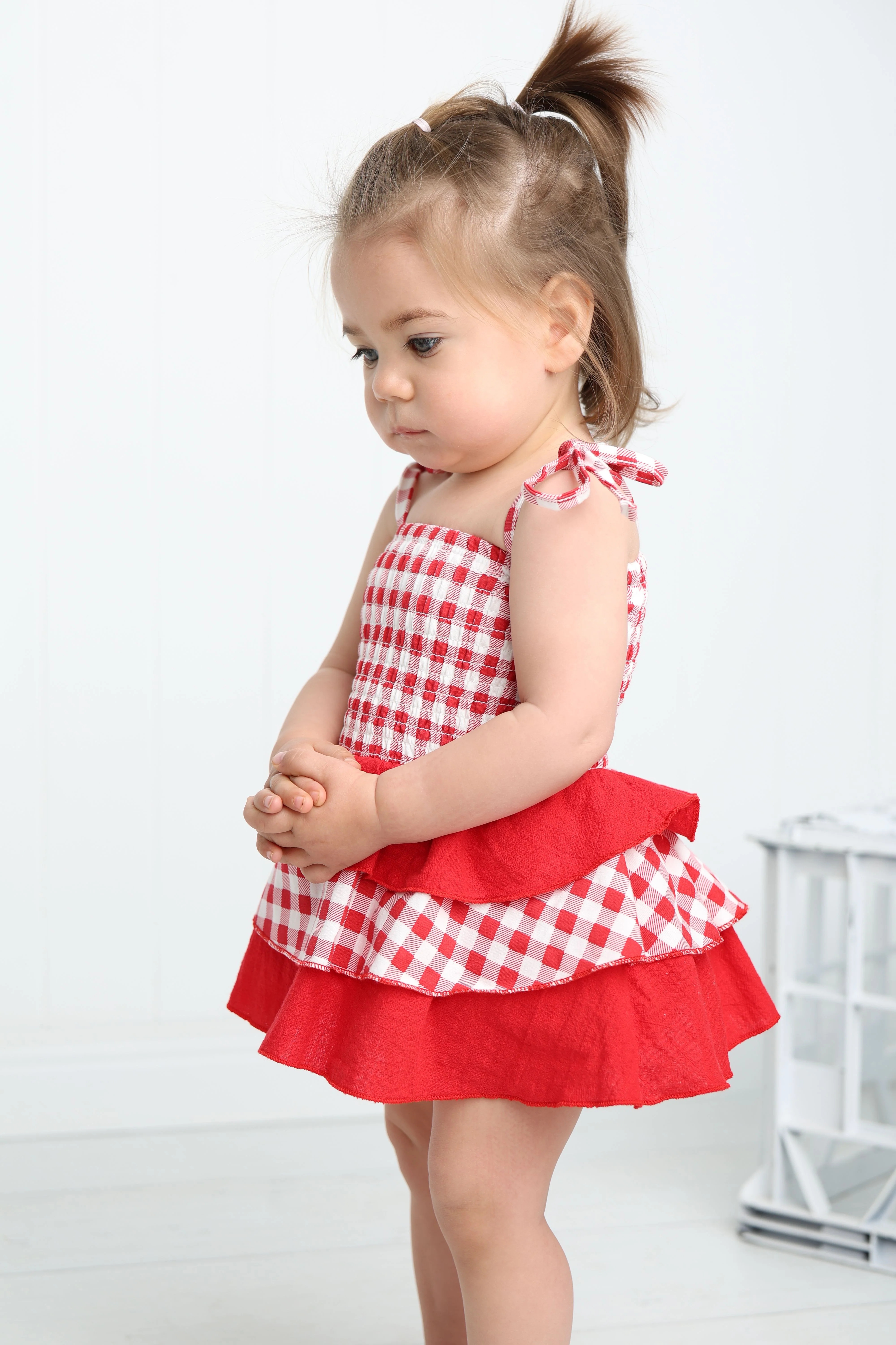 Poppy Check Ruched Summer Layered Dress - Image 4