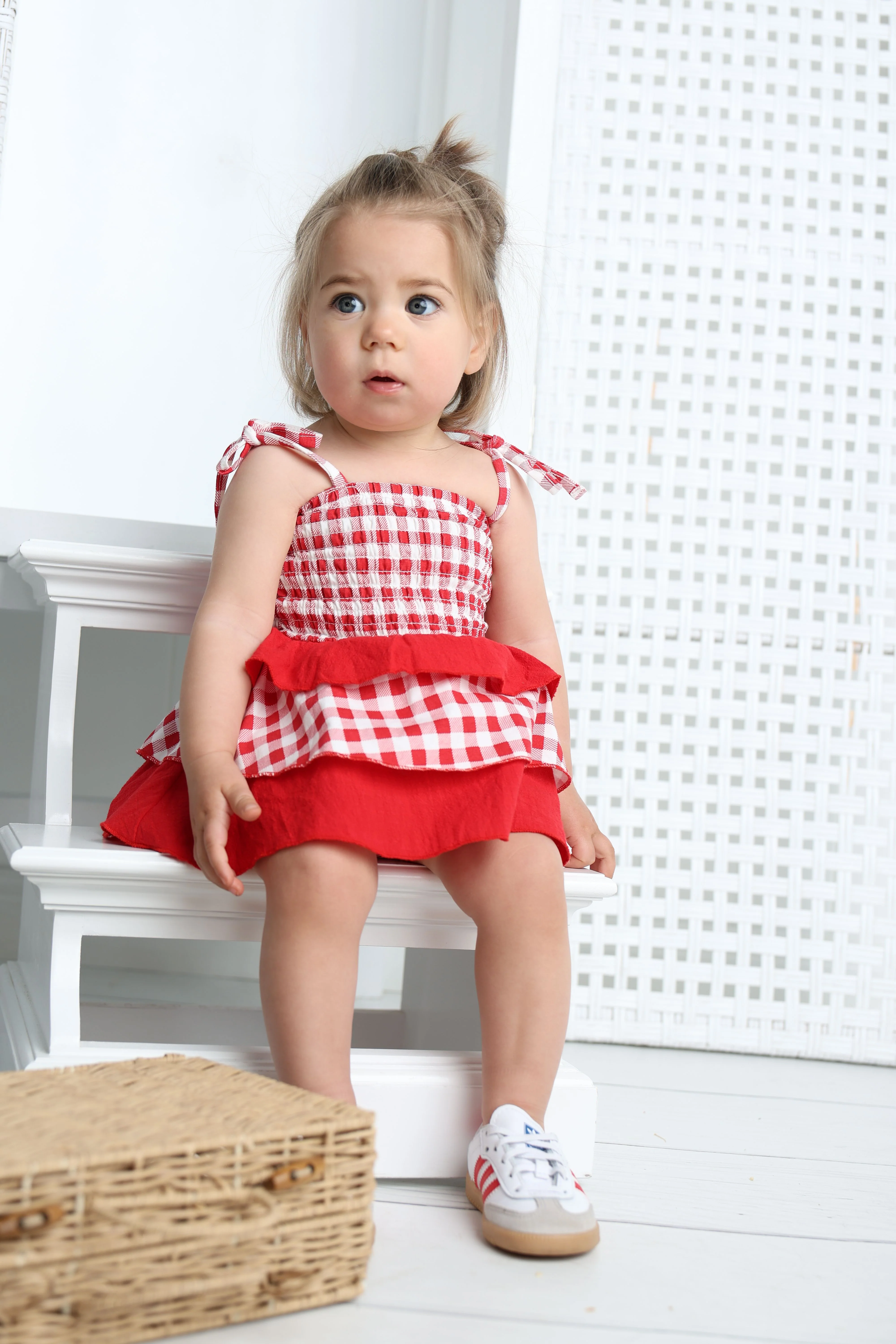 Poppy Check Ruched Summer Layered Dress - Image 5