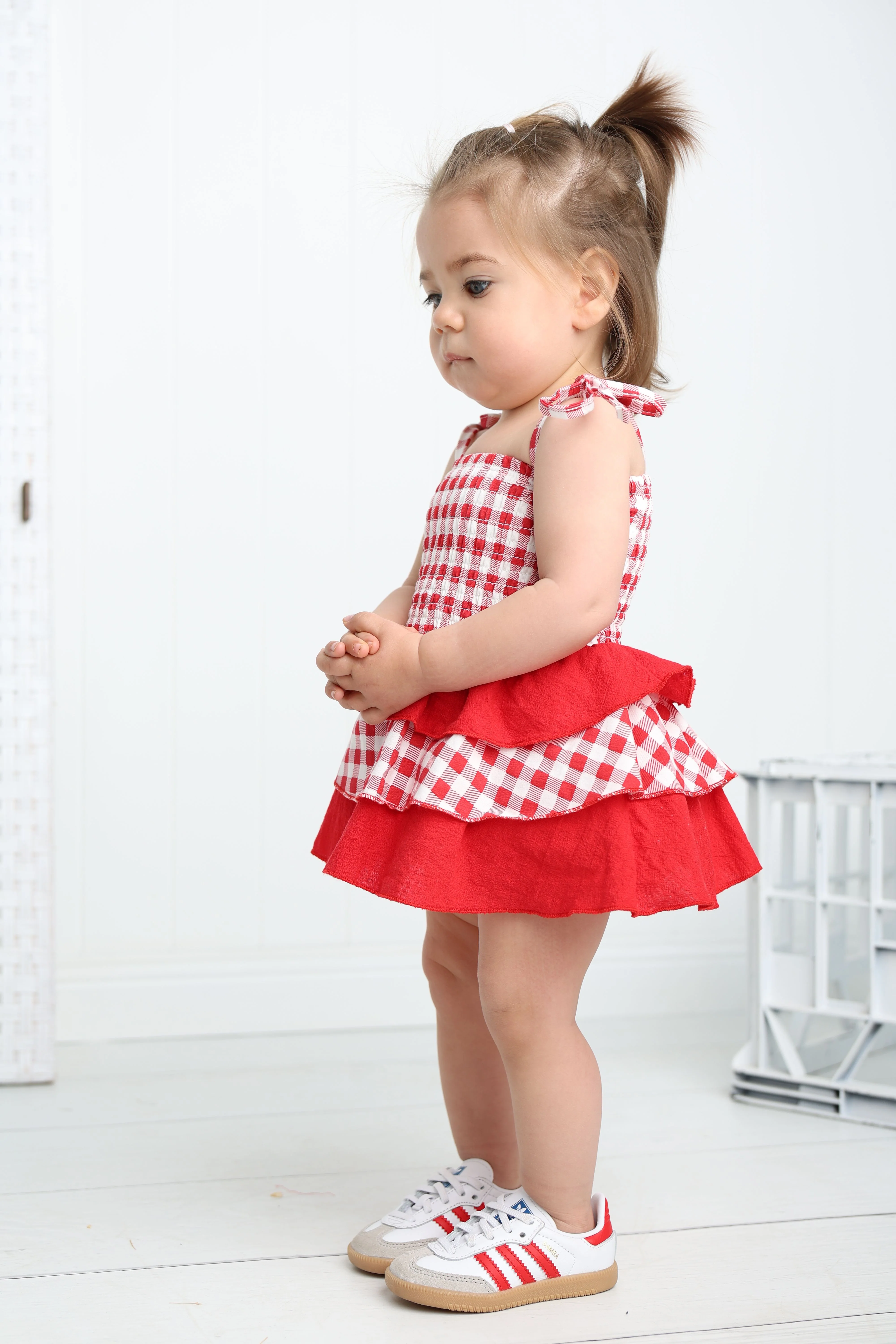 Poppy Check Ruched Summer Layered Dress - Image 6