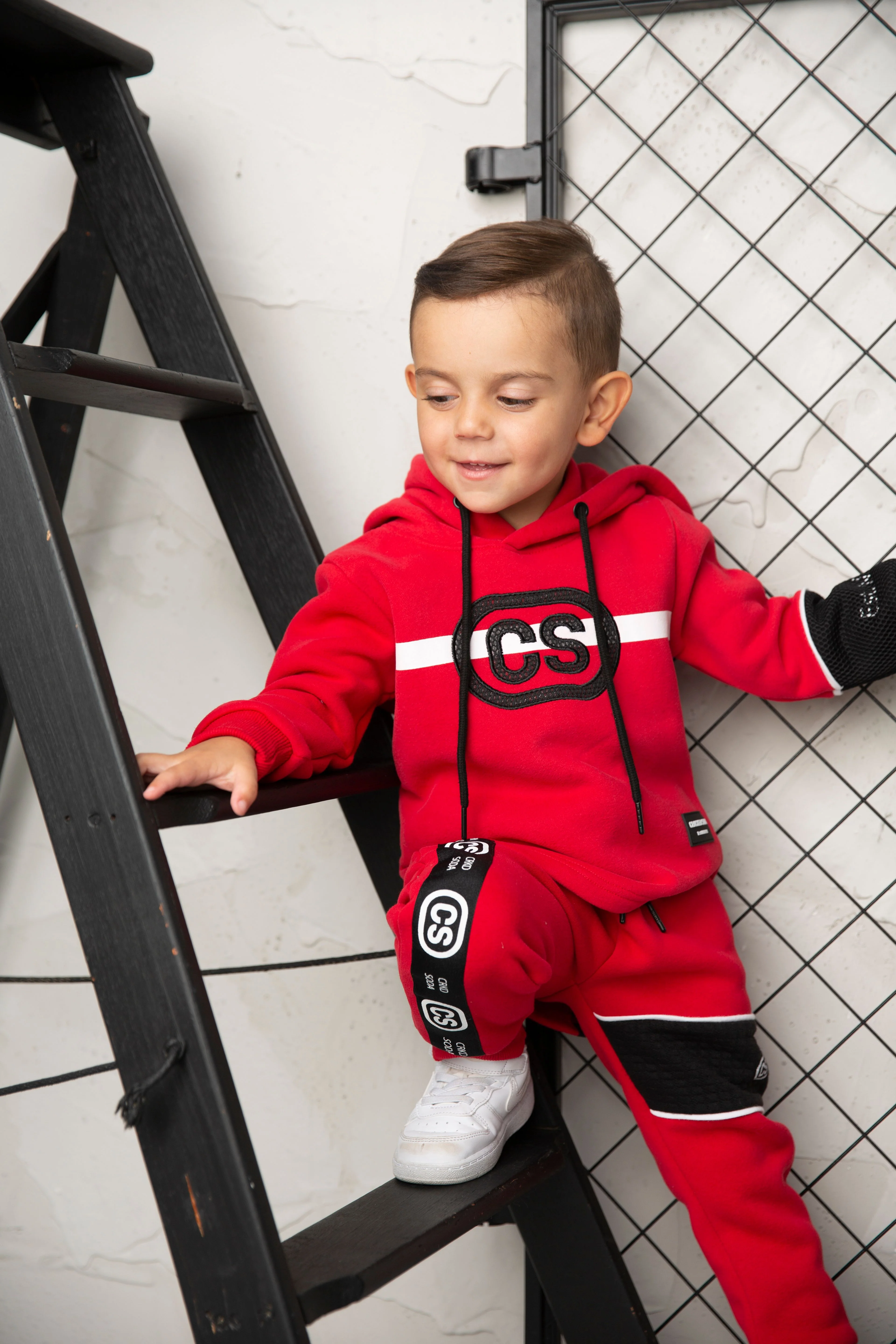 Sammy Detailed Strip Hoodie - Red - Image 2