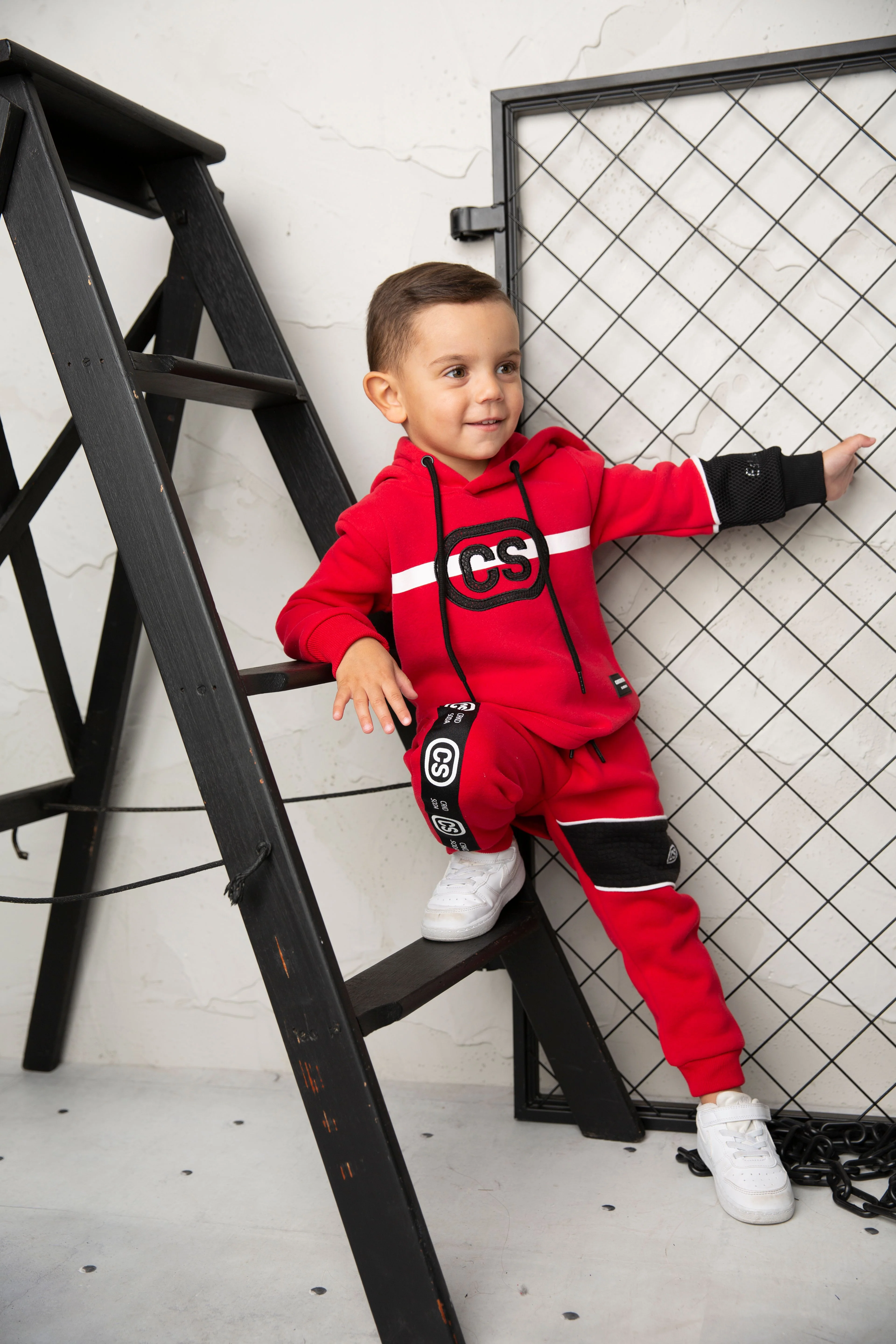 Sammy Detailed Strip Hoodie - Red - Image 4
