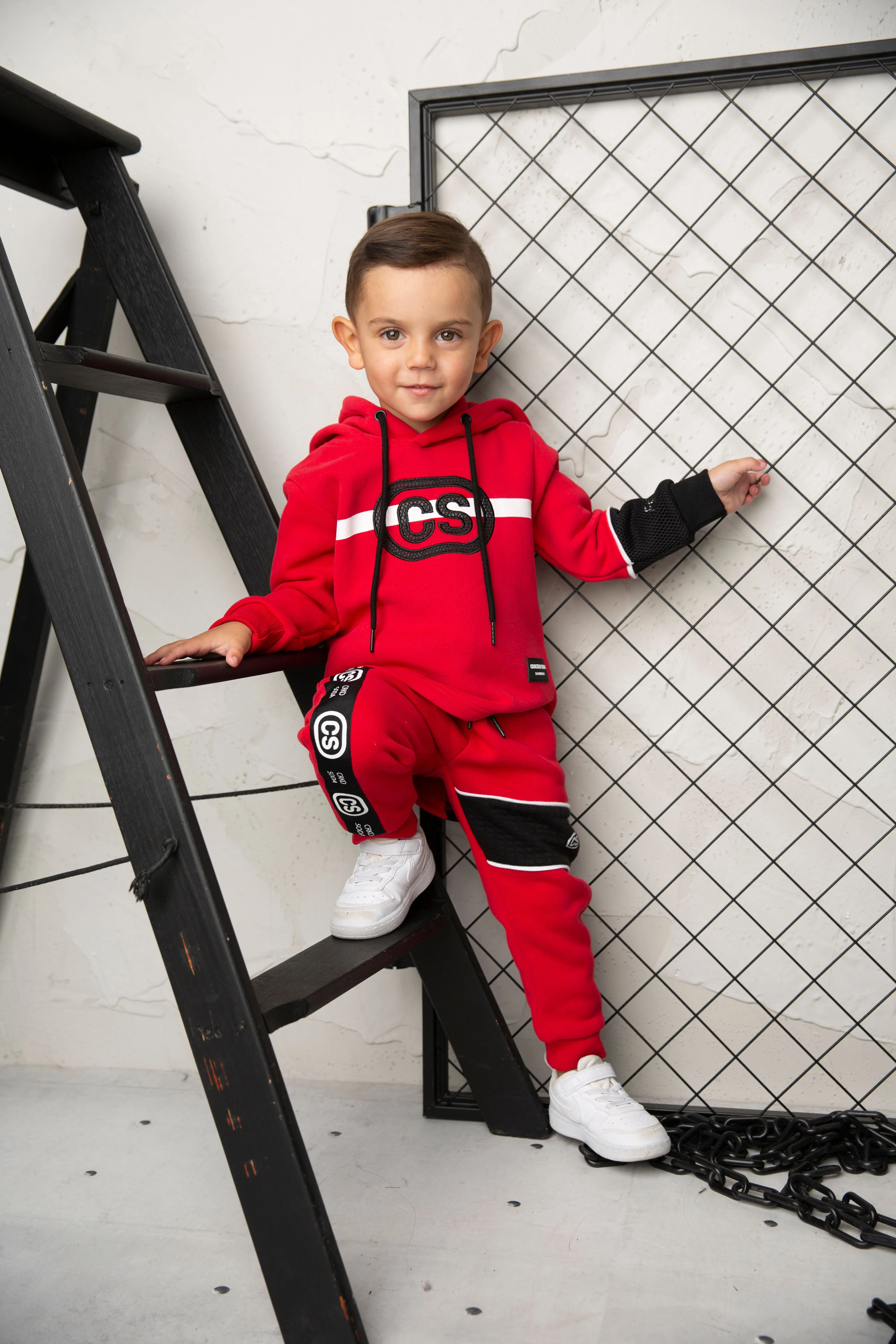 Sammy Detailed Strip Hoodie - Red - Image 5