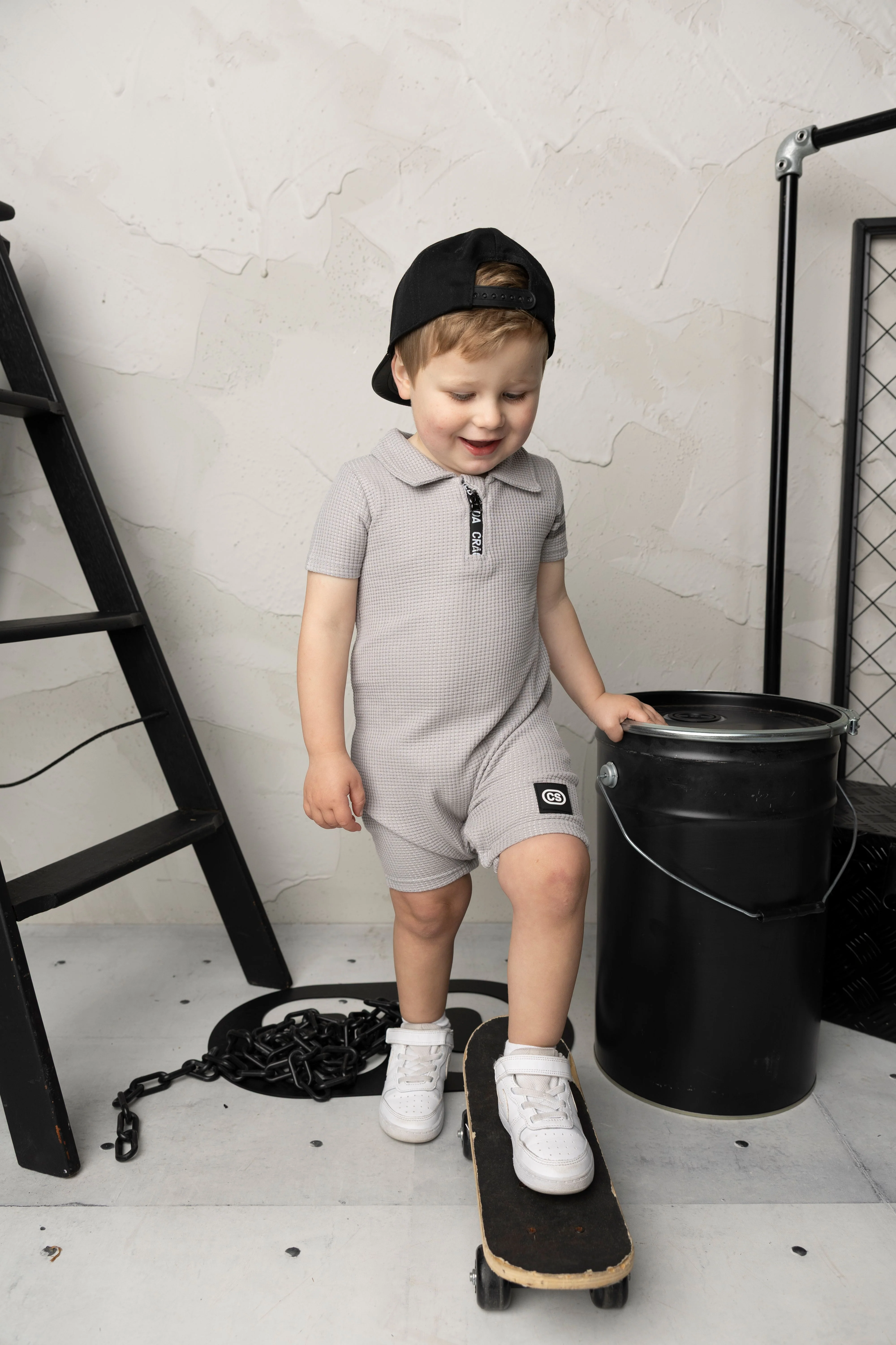 Sammy Waffle Romper - Grey - Image 2