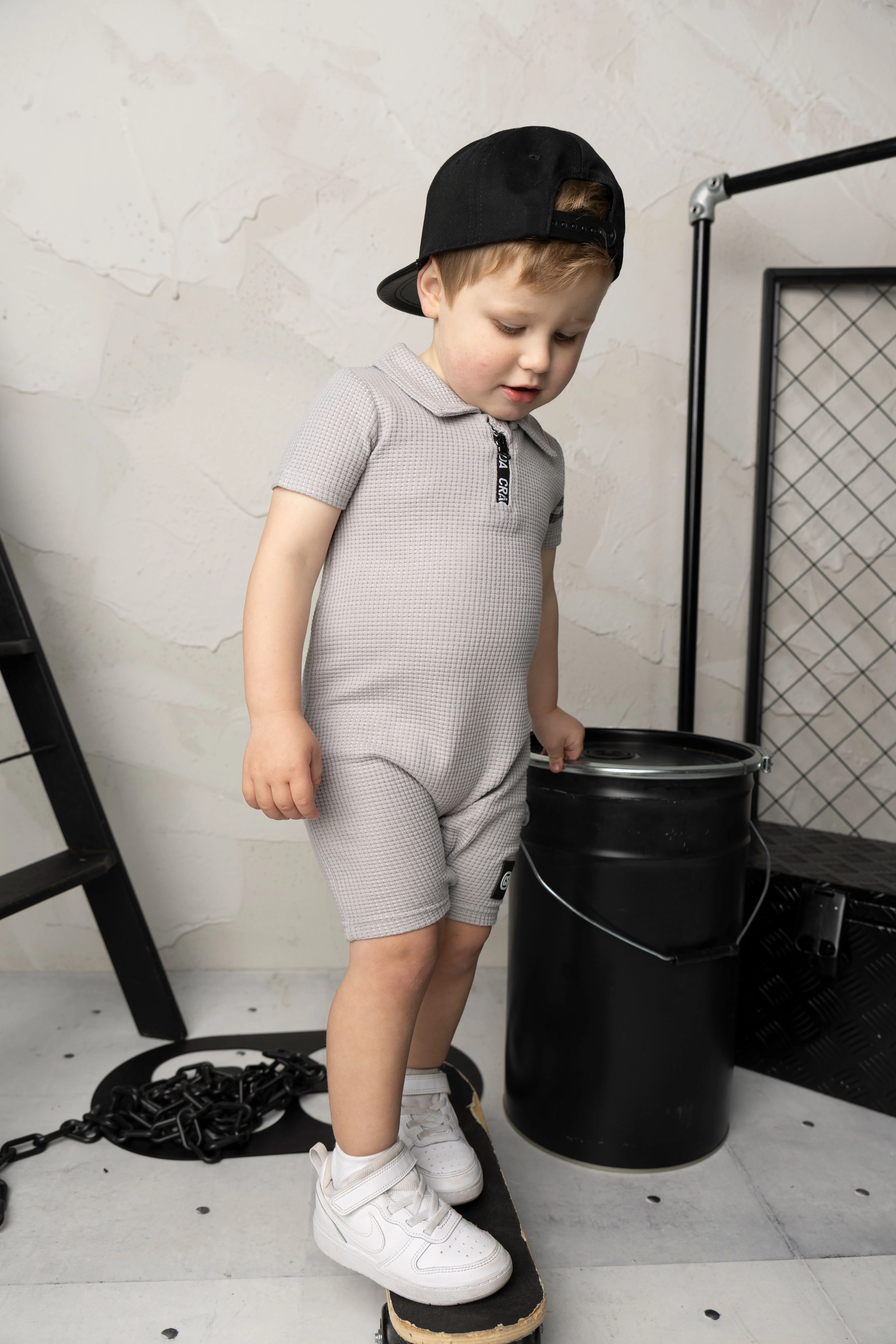 Sammy Waffle Romper - Grey - Image 3