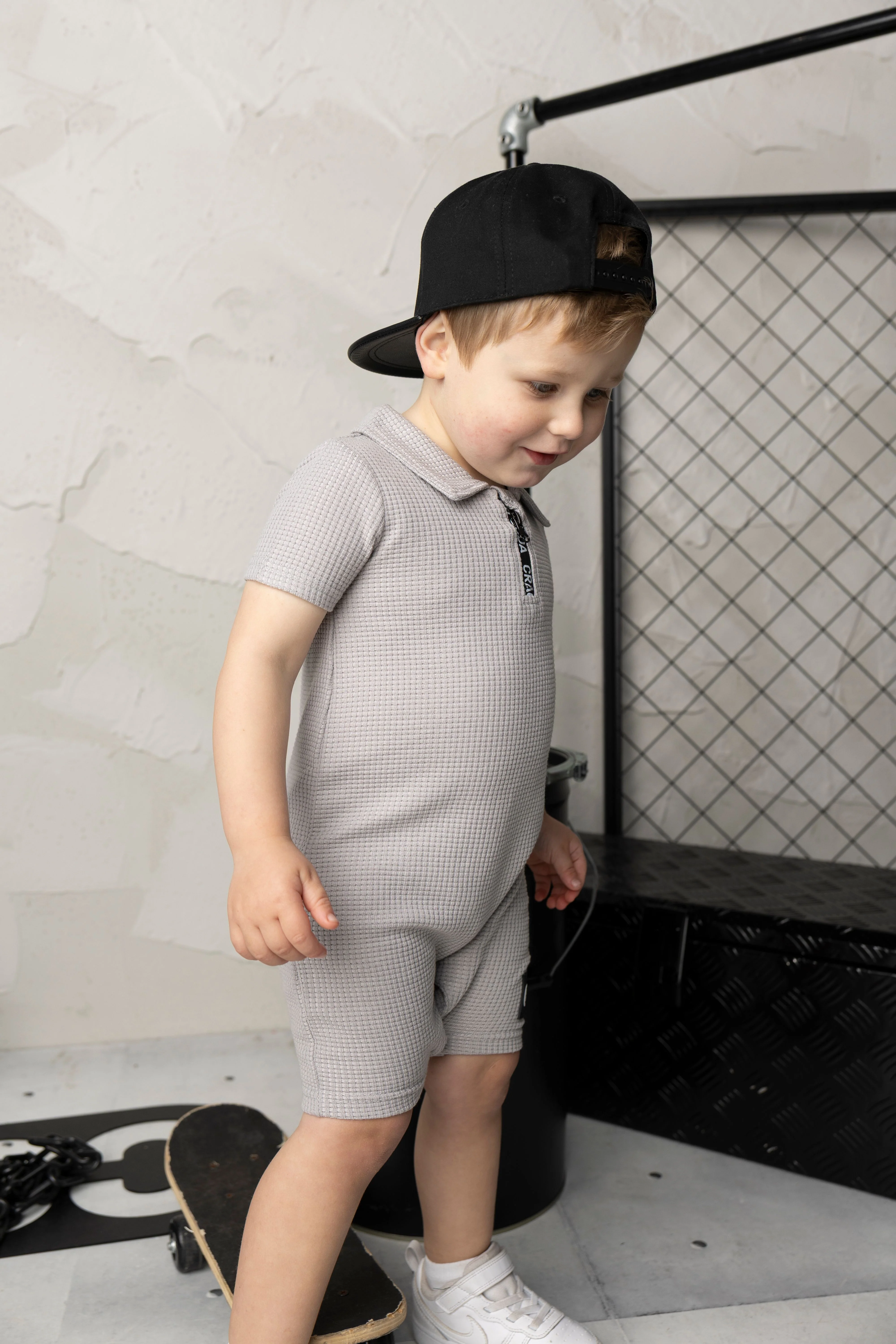 Sammy Waffle Romper - Grey - Image 4
