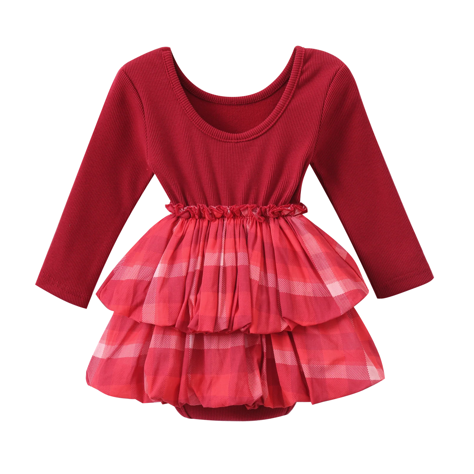 Scarlett Fleece Ribbed Bodysuit Check Dress - Image 6