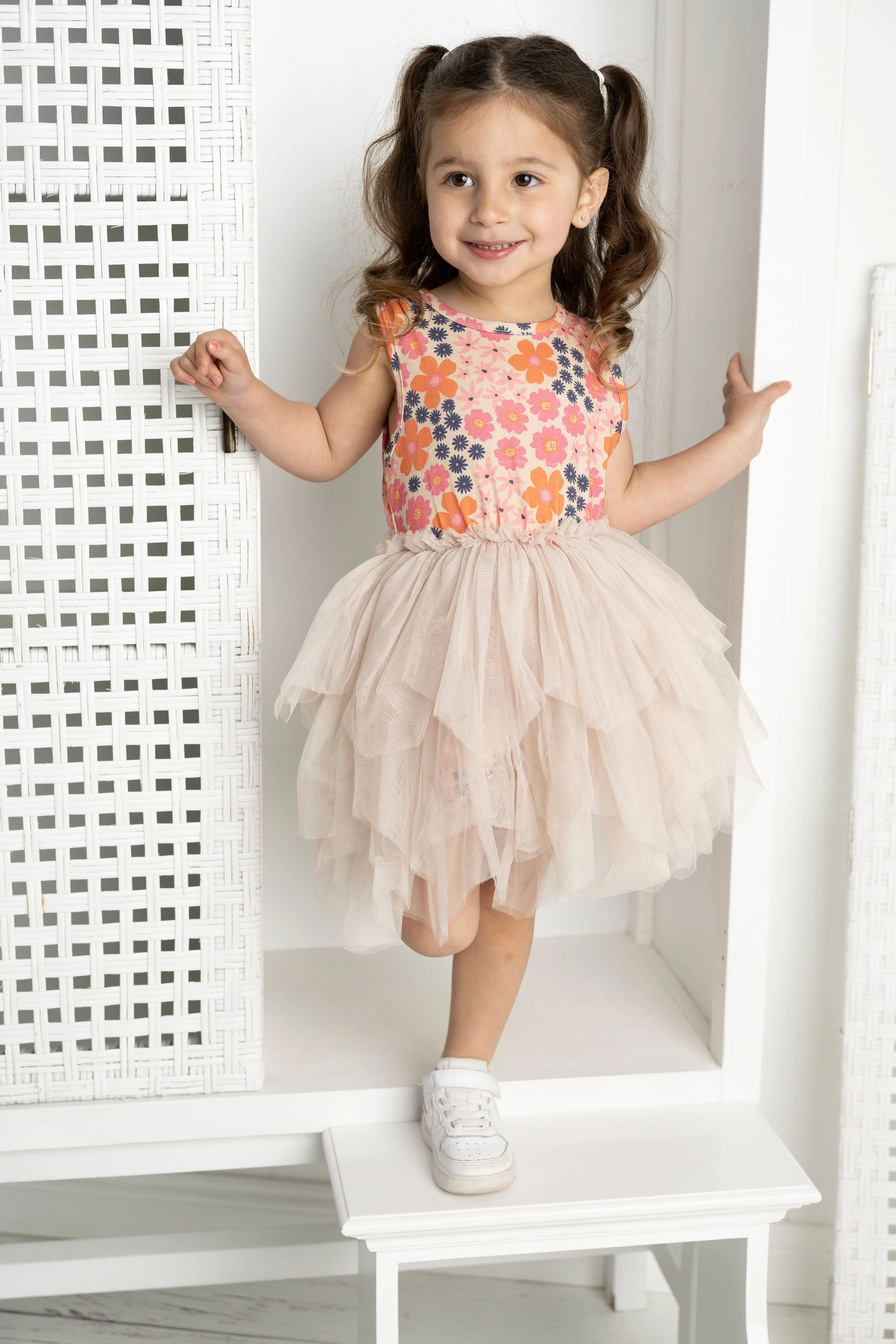 Summer Flower Shredded Tutu - Beige