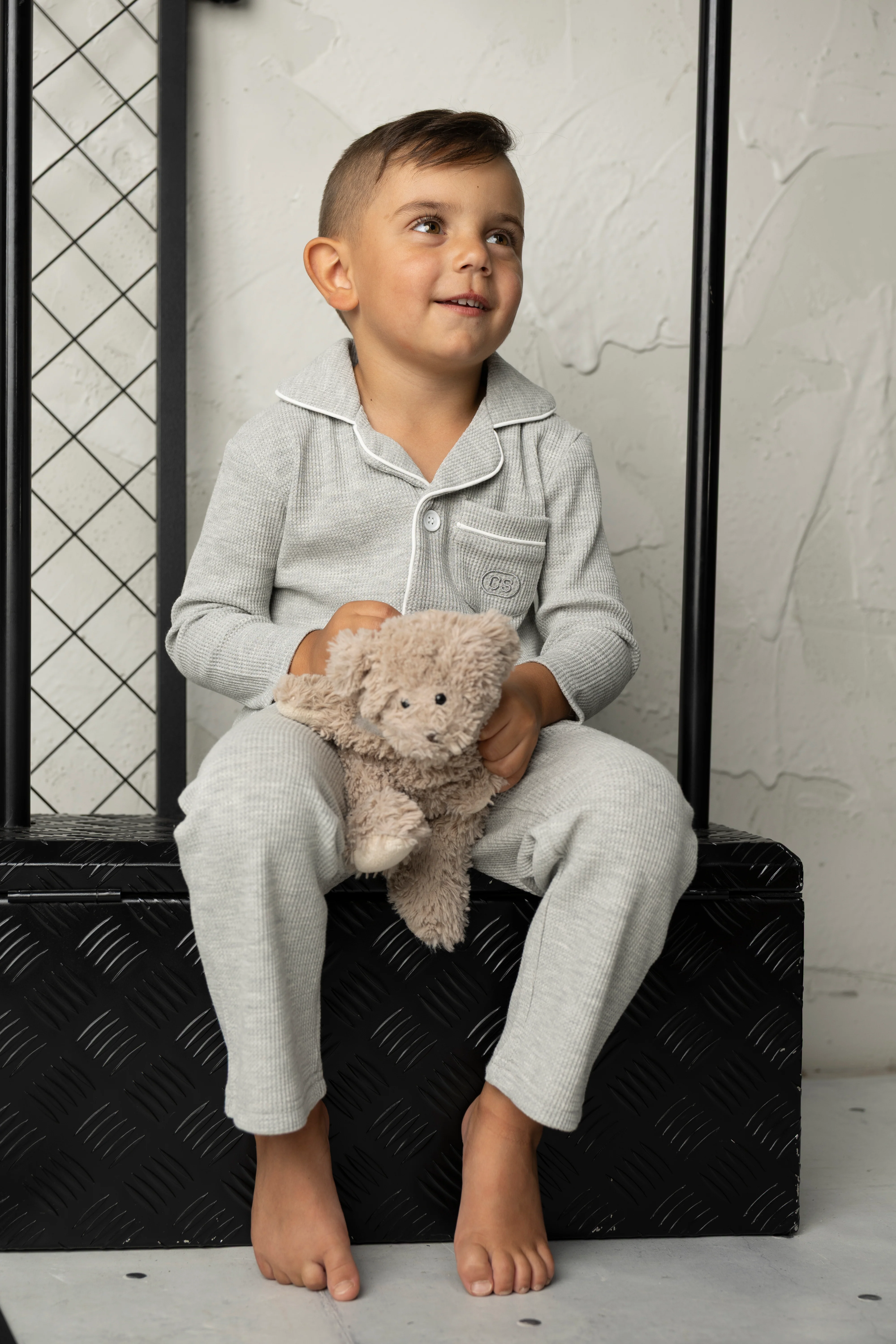 Waffle Button Up Pyjamas - Grey Marle