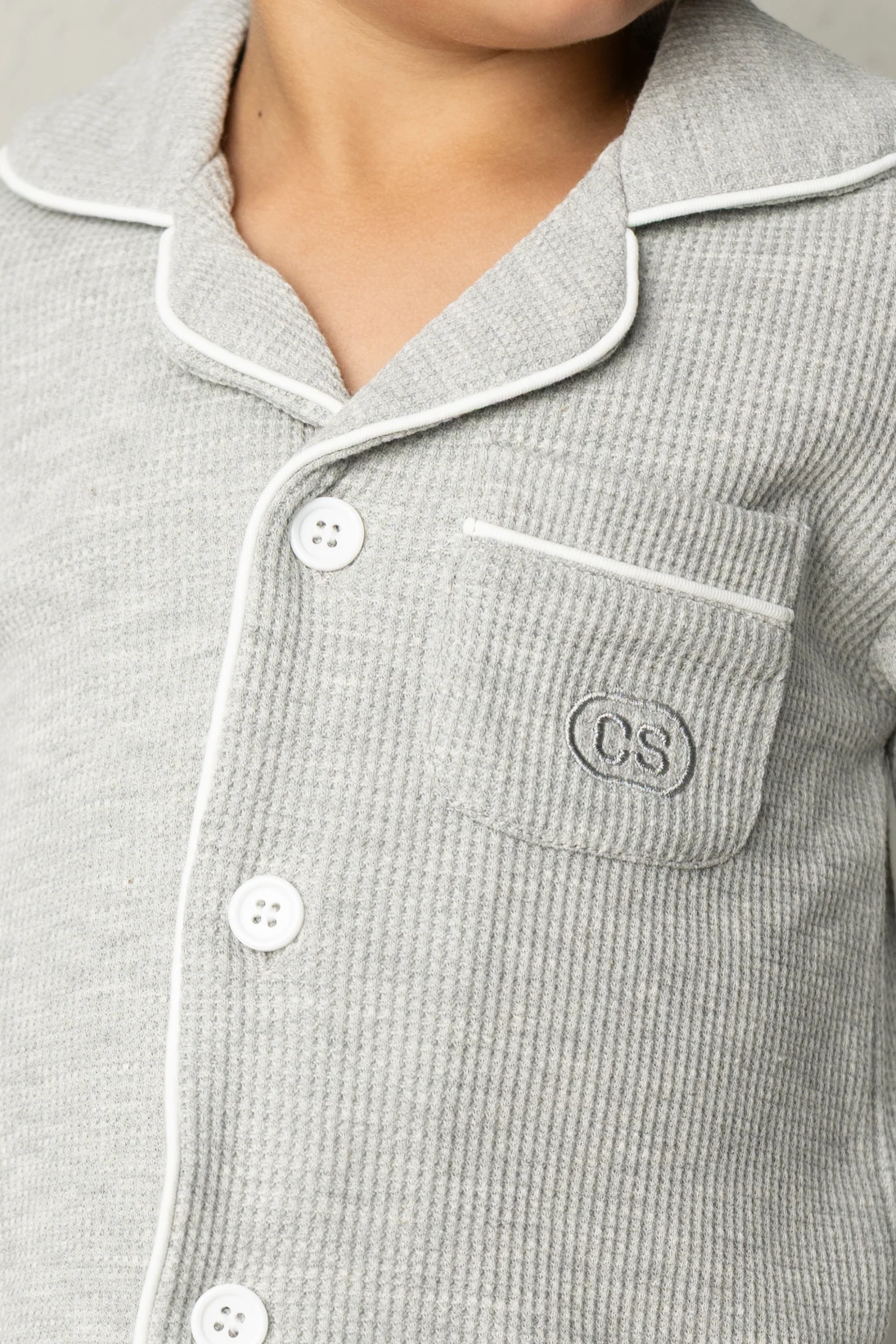 Waffle Button Up Pyjamas - Grey Marle - Image 3