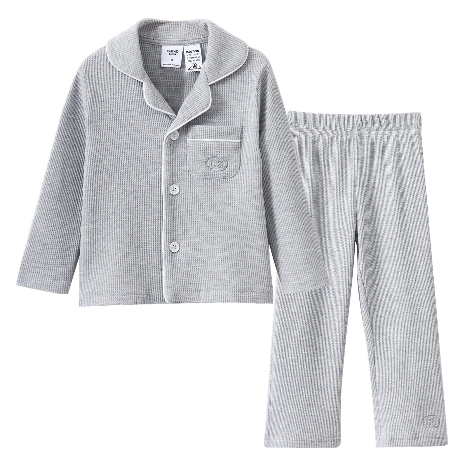 Waffle Button Up Pyjamas - Grey Marle - Image 4