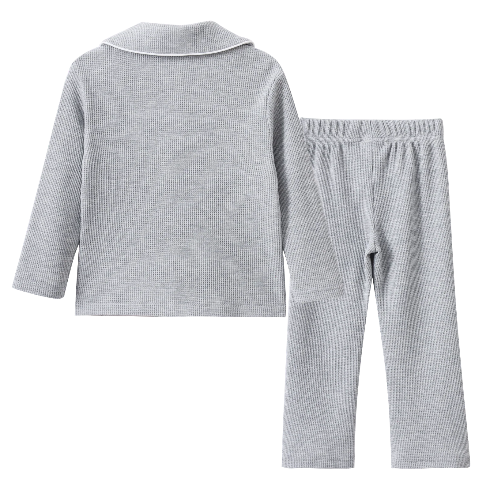 Waffle Button Up Pyjamas - Grey Marle - Image 5