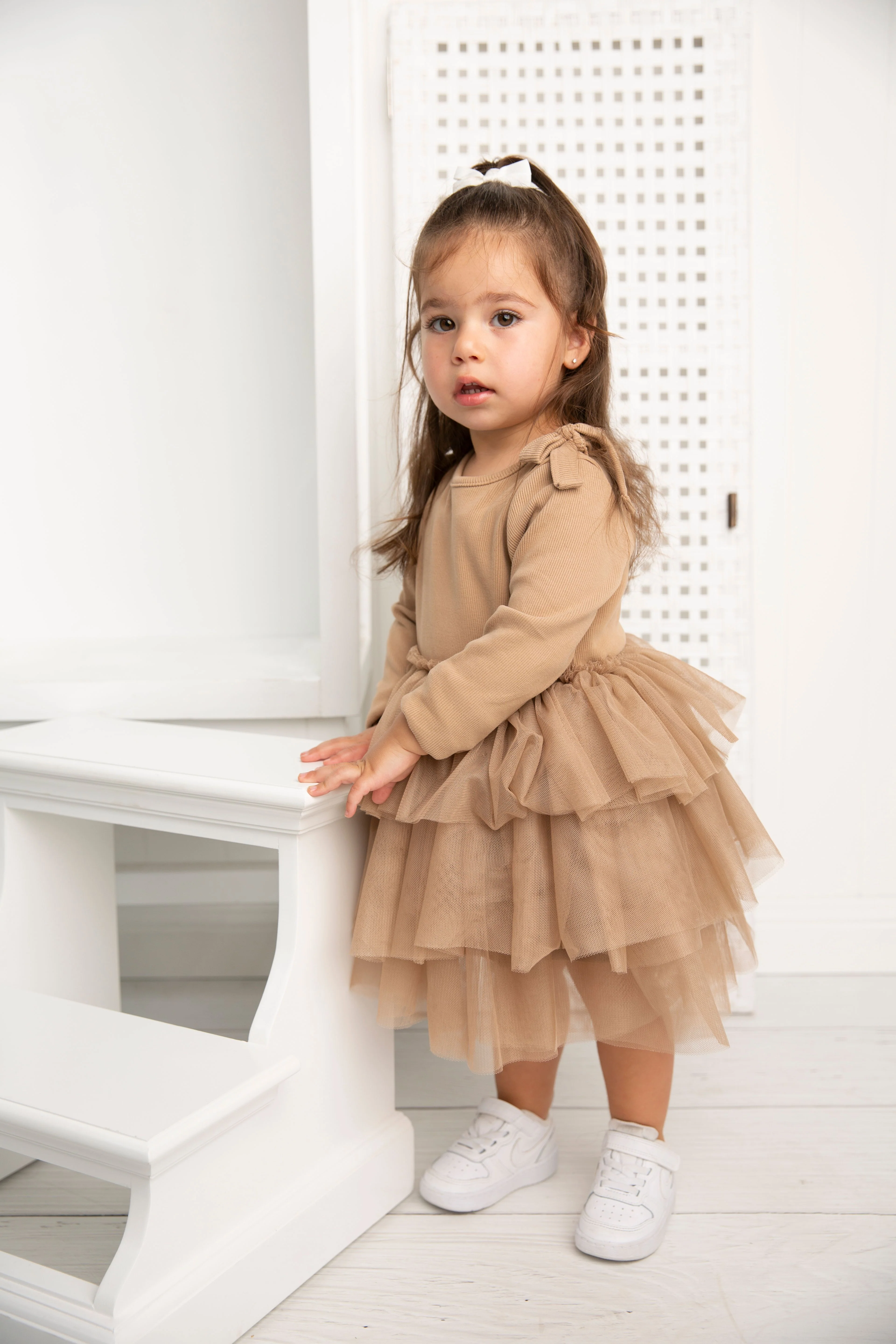 Winter Ribbed Bow Fleece Tutu - Biscuit - Image 3