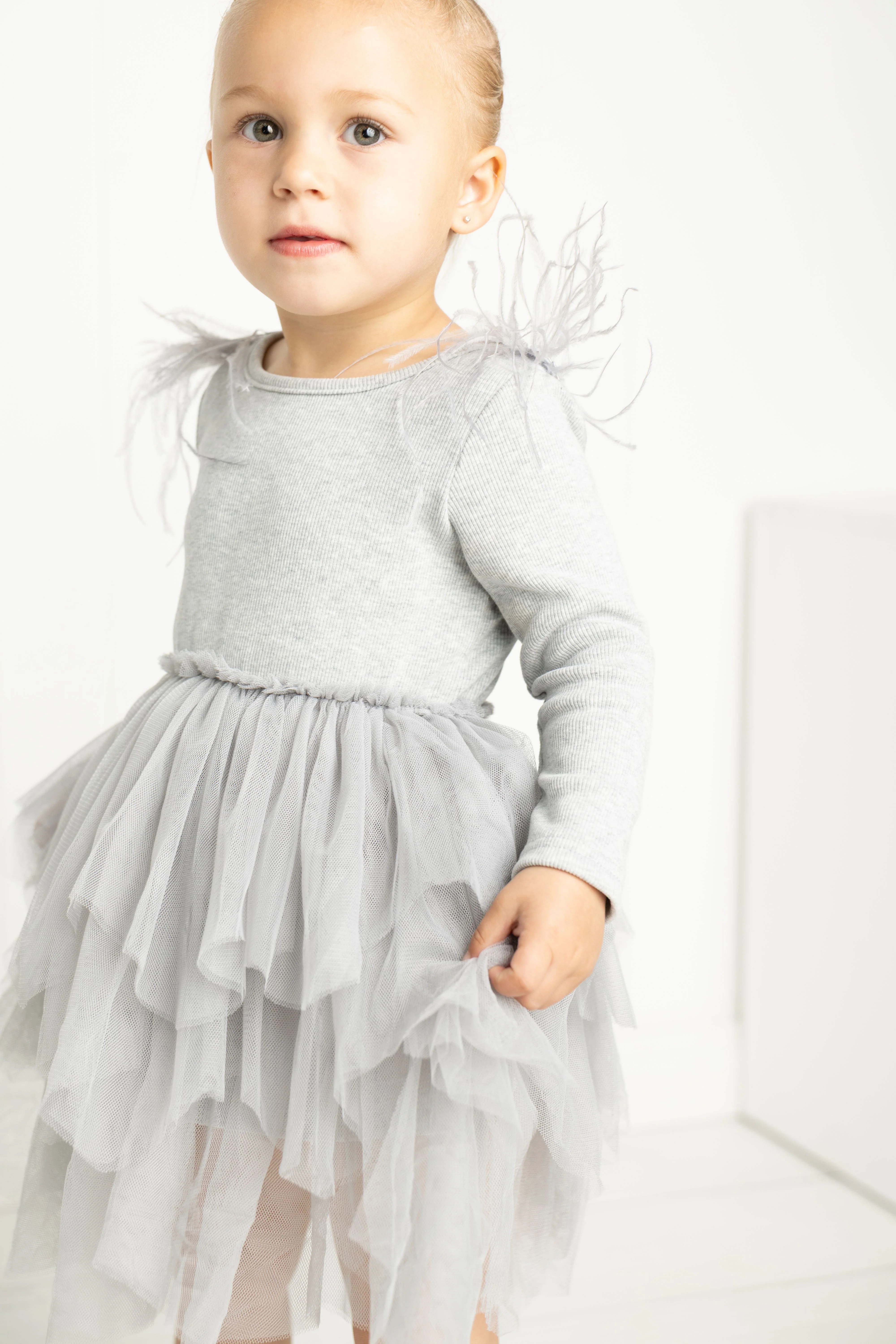 Winter Ribbed Feather Fleece Tutu - Grey - Image 2