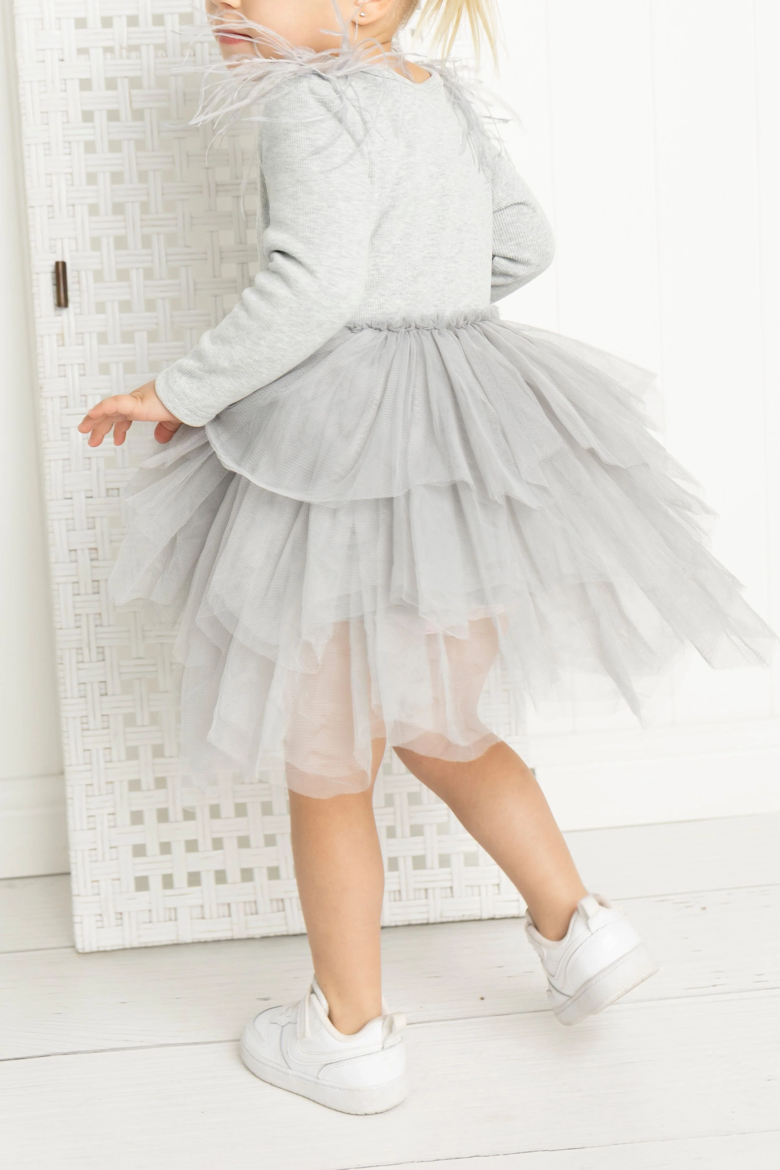 Winter Ribbed Feather Fleece Tutu - Grey - Image 5